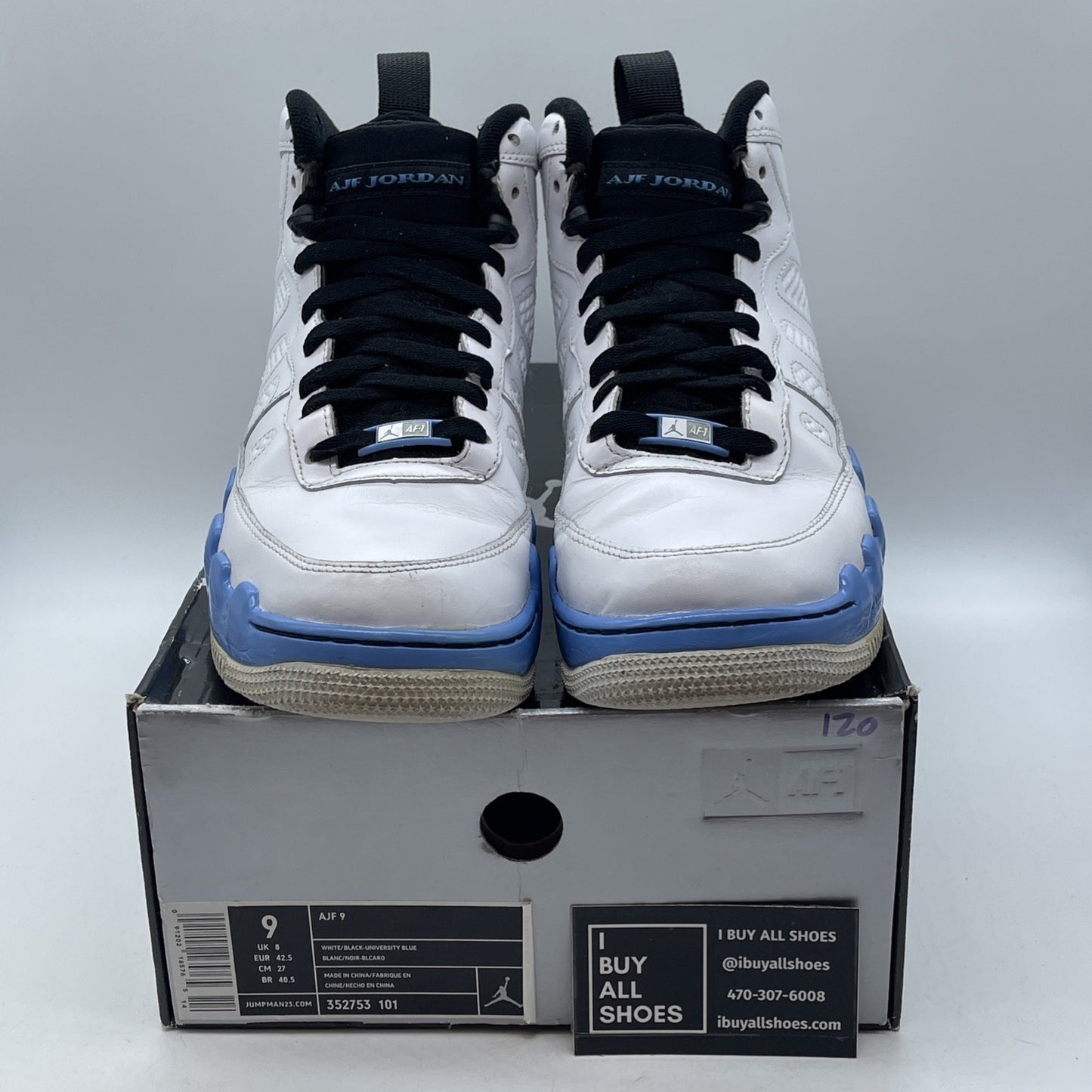 Size 9 - Air Jordan Fusion 9 White Black Blue Leather (352753-101)