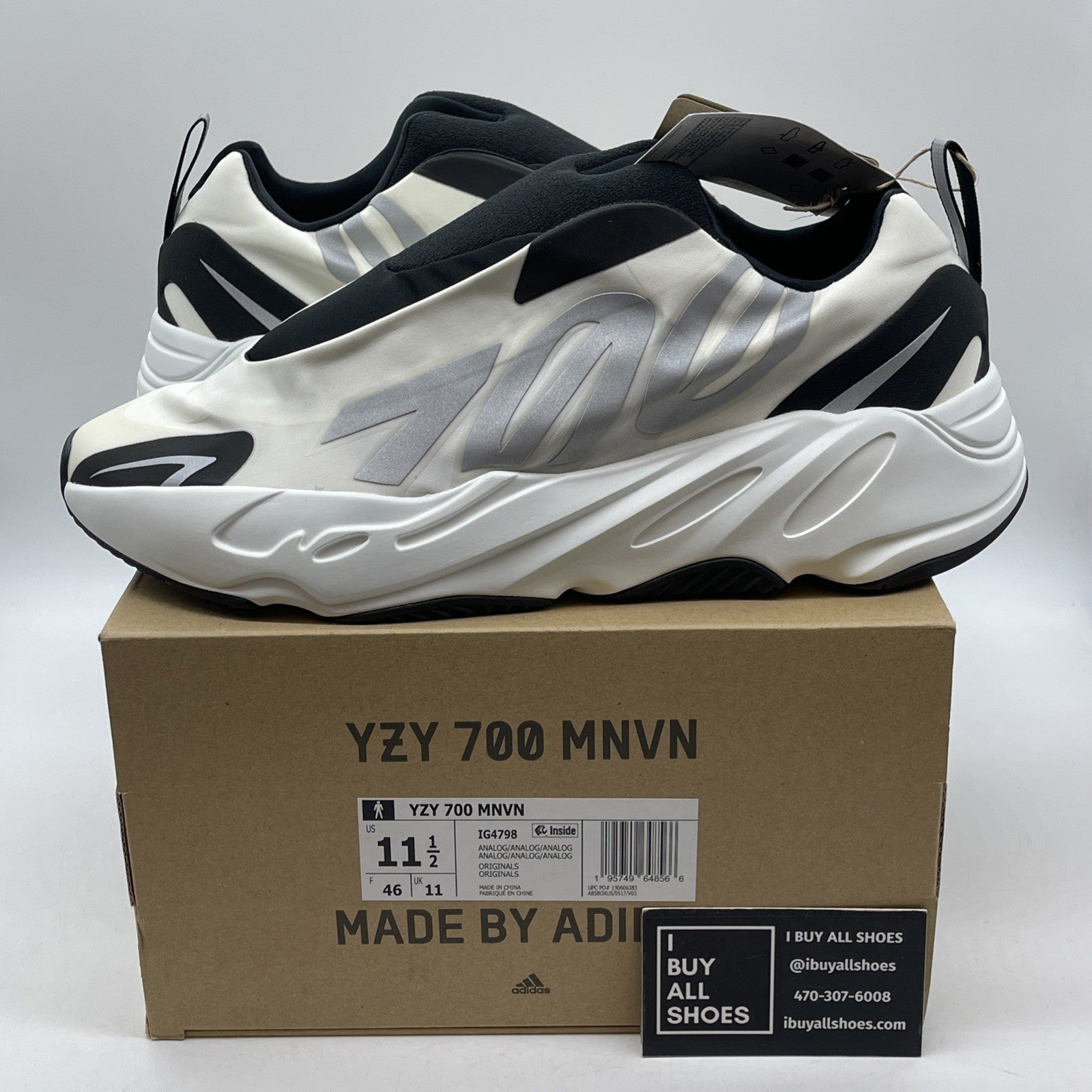 Size 11.5 - adidas Yeezy Boost 700 MNVN Laceless Analog White Black (IG4798)