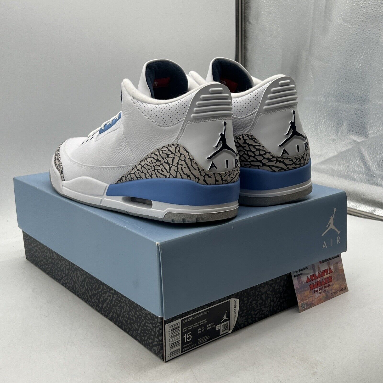 Size 15 - Jordan 3 Retro Mid UNC White Blue Grey Black Leather  (CT8532-104)