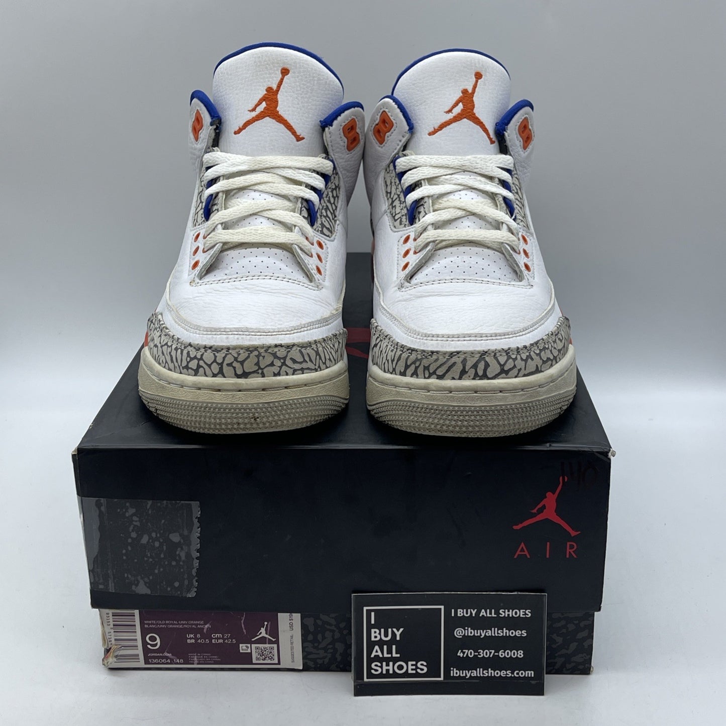 Size 9 - Air Jordan 3 Retro Knicks White Orange Grey Suede Leather (136064-148)