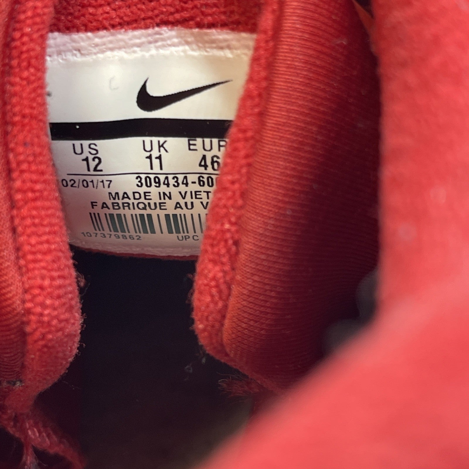 Size 12 - Nike Air Diamond Turf Gym Red White Suede (309434-600)
