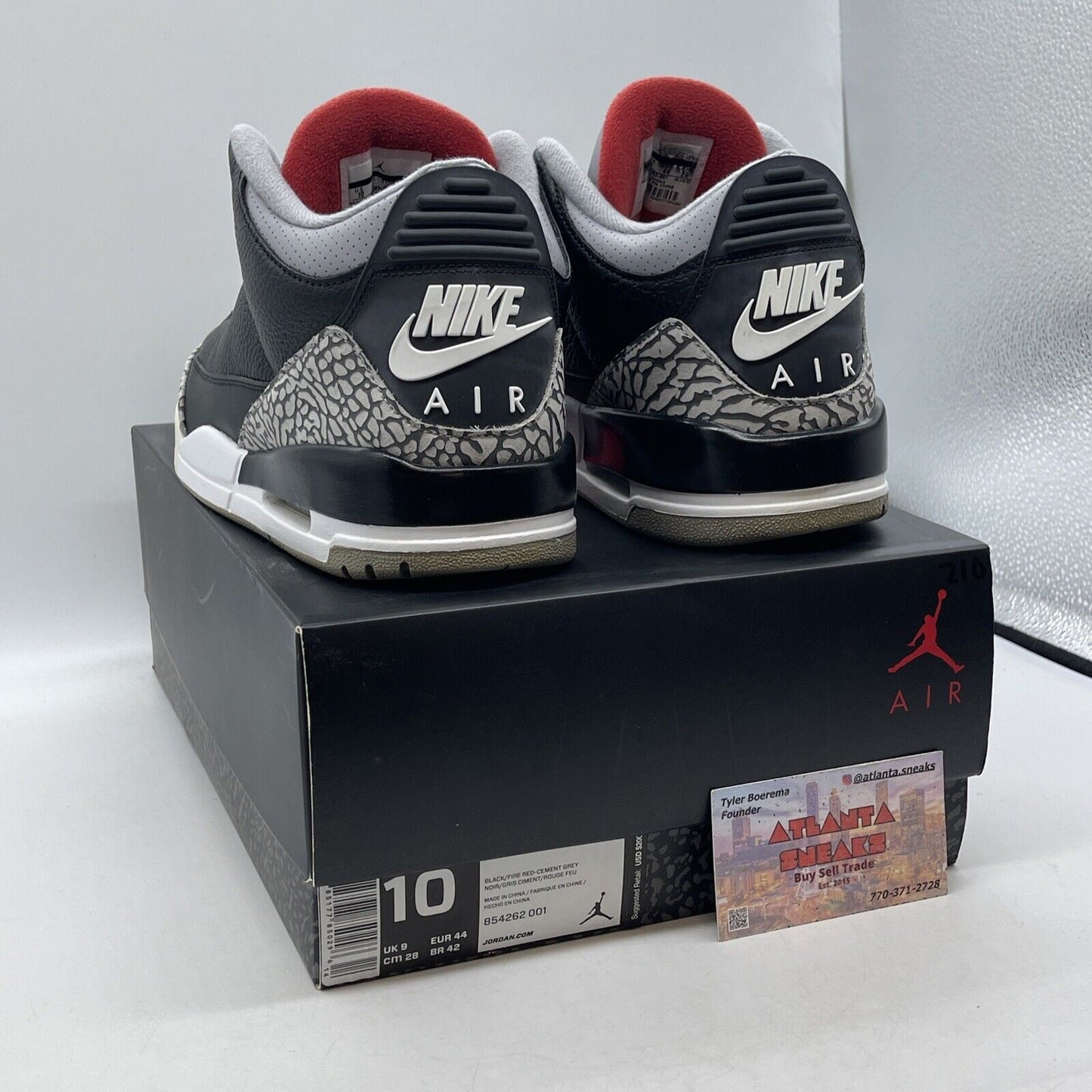 Size 10 - Jordan 3 Retro OG Mid Black Cement White Leather Grey (854262-001)