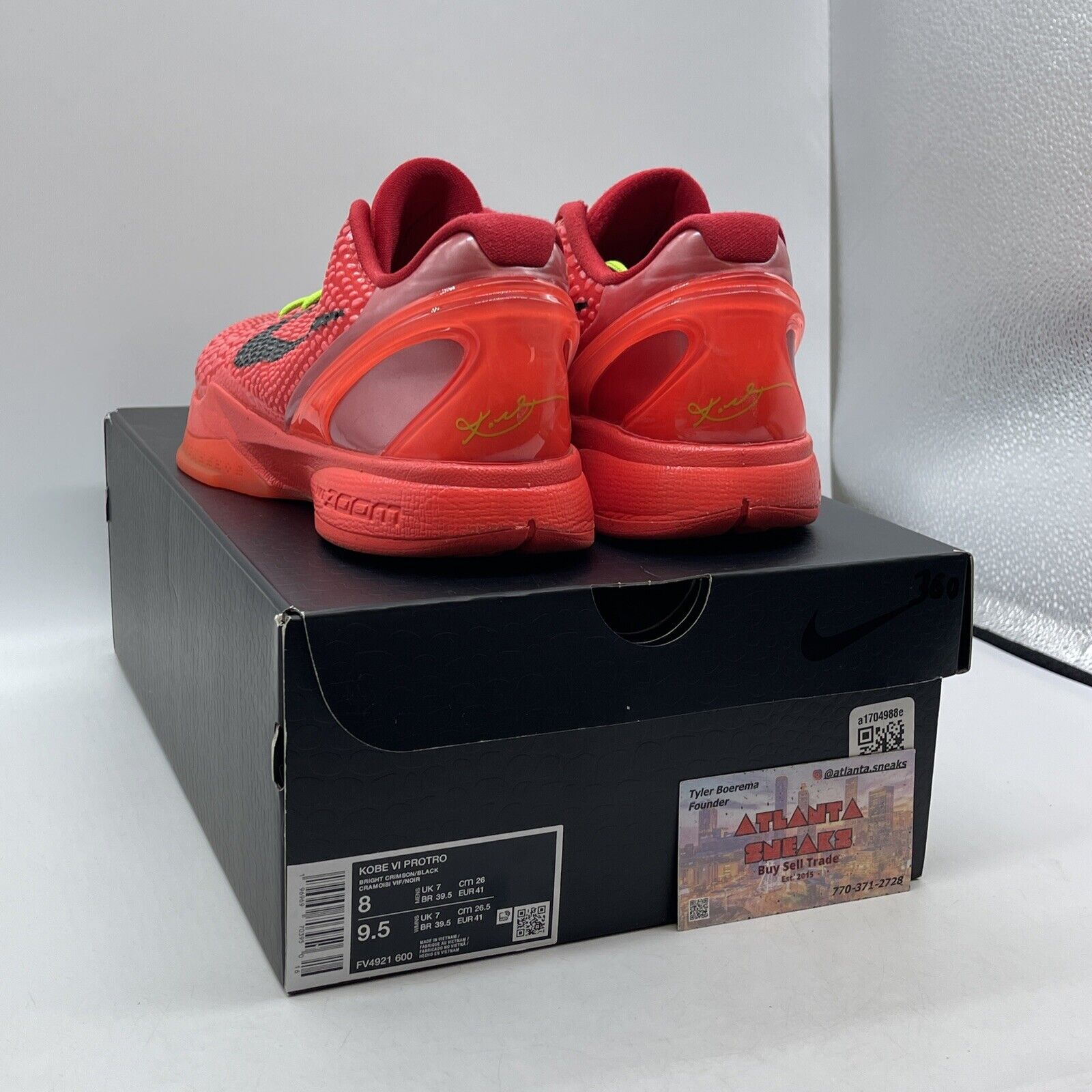 Size 8 - Nike Kobe 6 Protro Low Reverse Grinch Red Black Leather (FV4921-600)