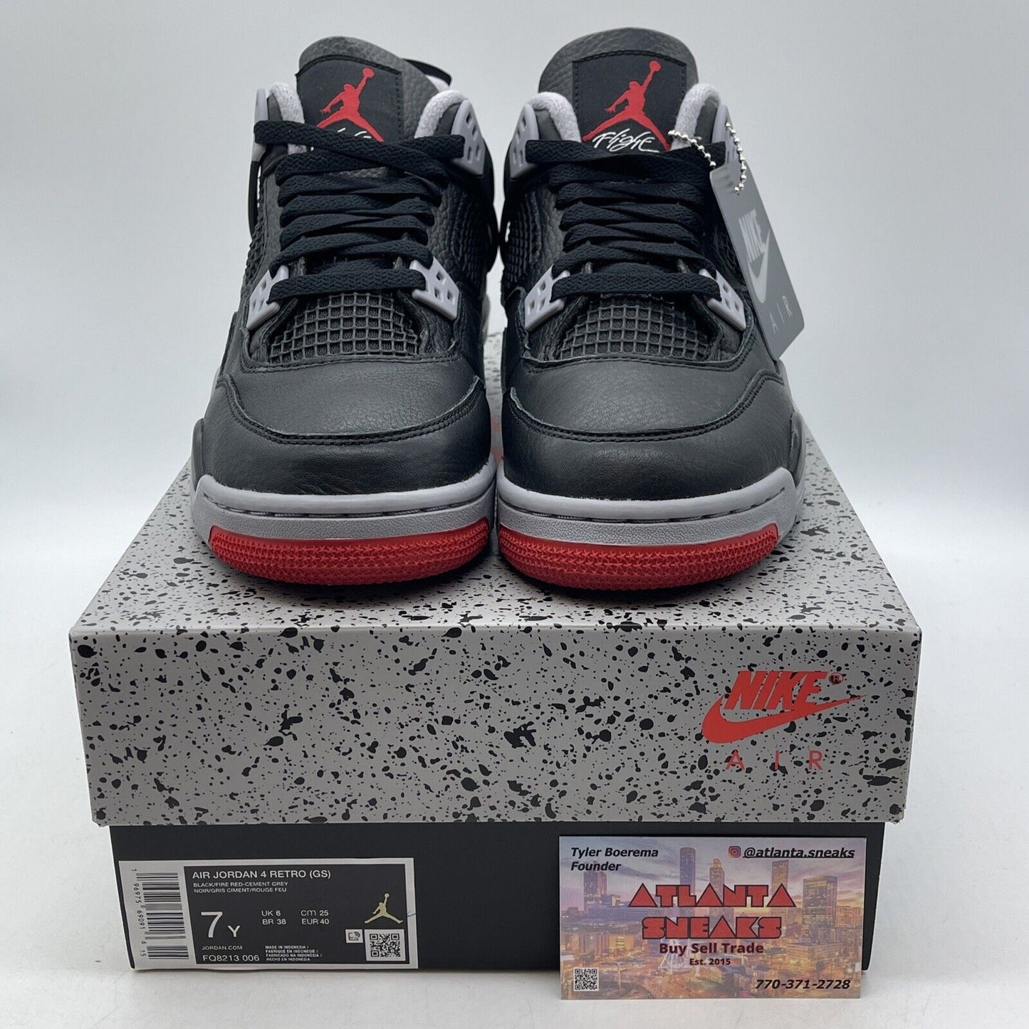 Size 7Y - Air Jordan 4 Retro Bred Reimagined Black Grey Leather (FQ8213-006)