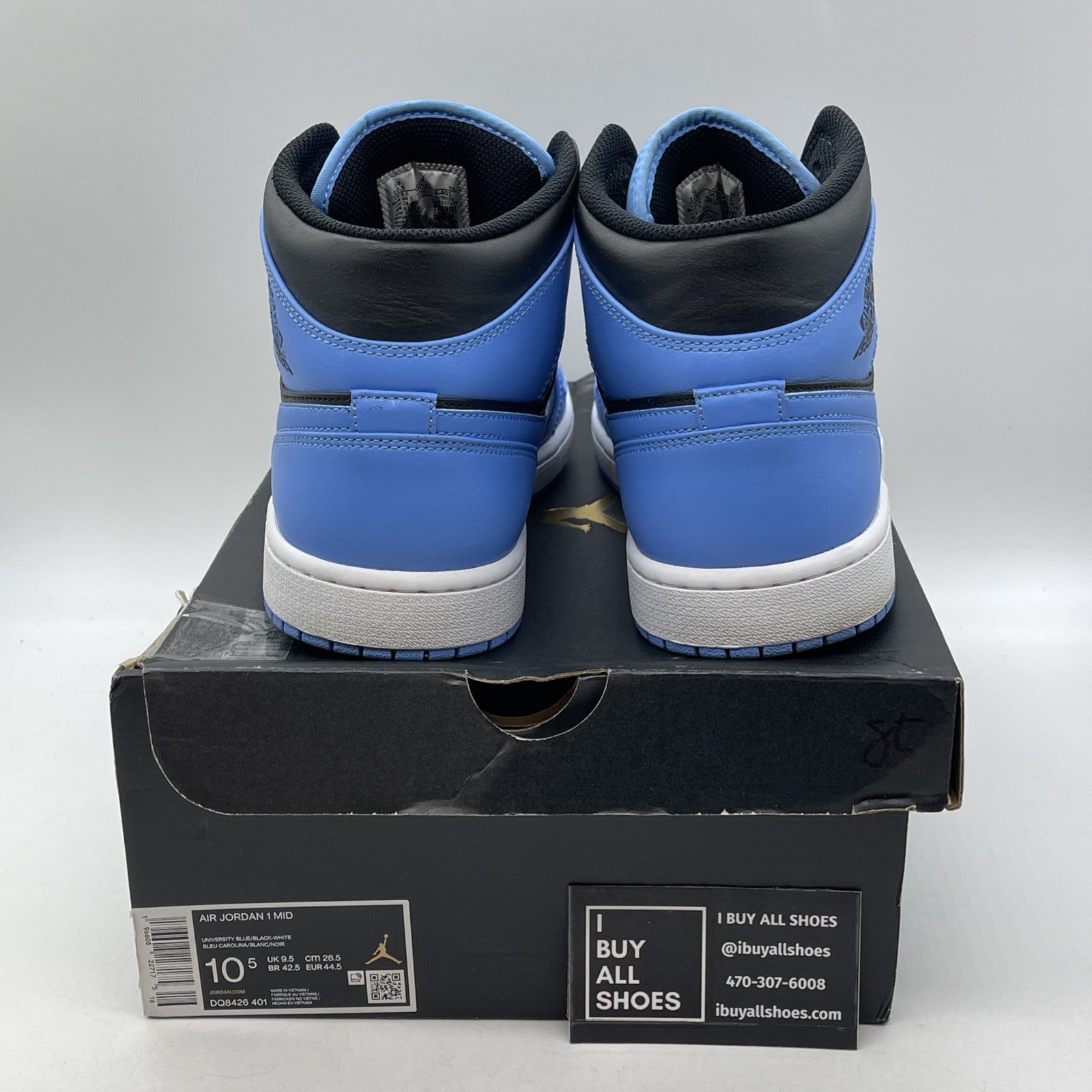 Size 10.5 - Air Jordan 1 Mid University Blue Black Leather (DQ8426-401)