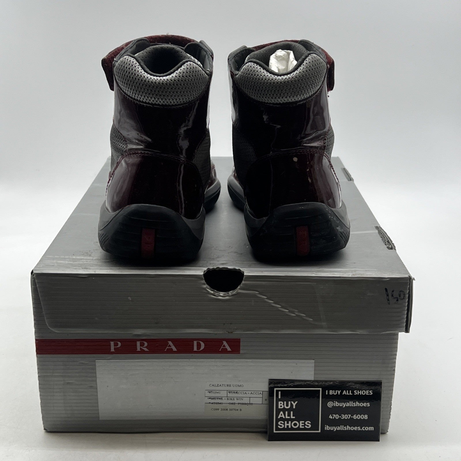 Size 5.5P - Prada Americas Cup Burgundy/Grey Hi Top Casual Sneakers Authentic