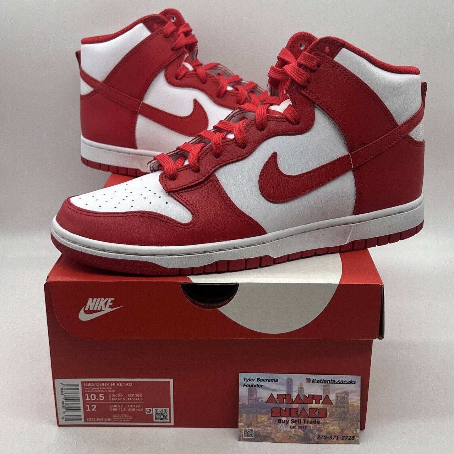 Size 10.5 - Nike Dunk High University Red Brand New Og All White