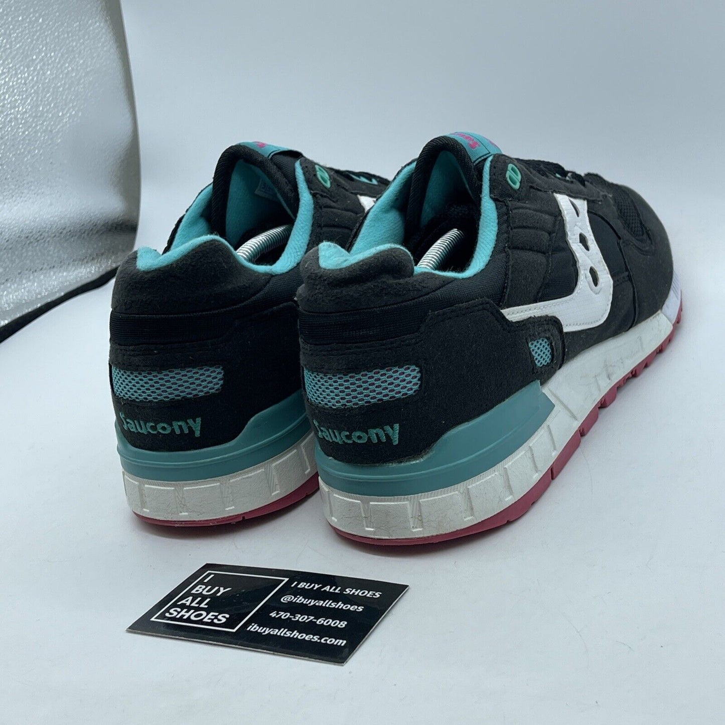 Size 13 -Saucony Big Girls Shadow 5000 Turquoise Black White Suede (1269048-100)