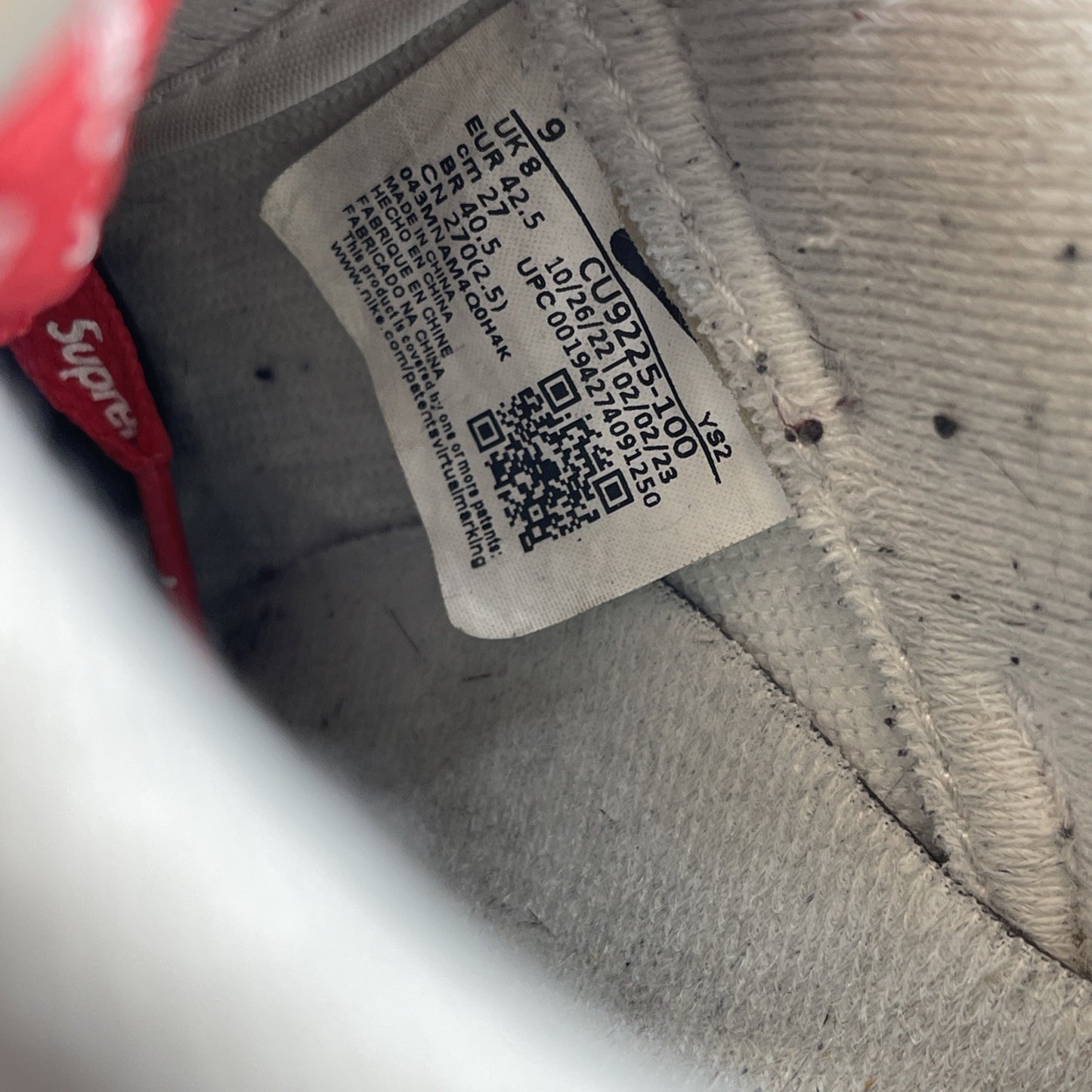 Size 9 - Nike Air Force 1 x Supreme Low Box Logo White Red Leather (CU9225-100)