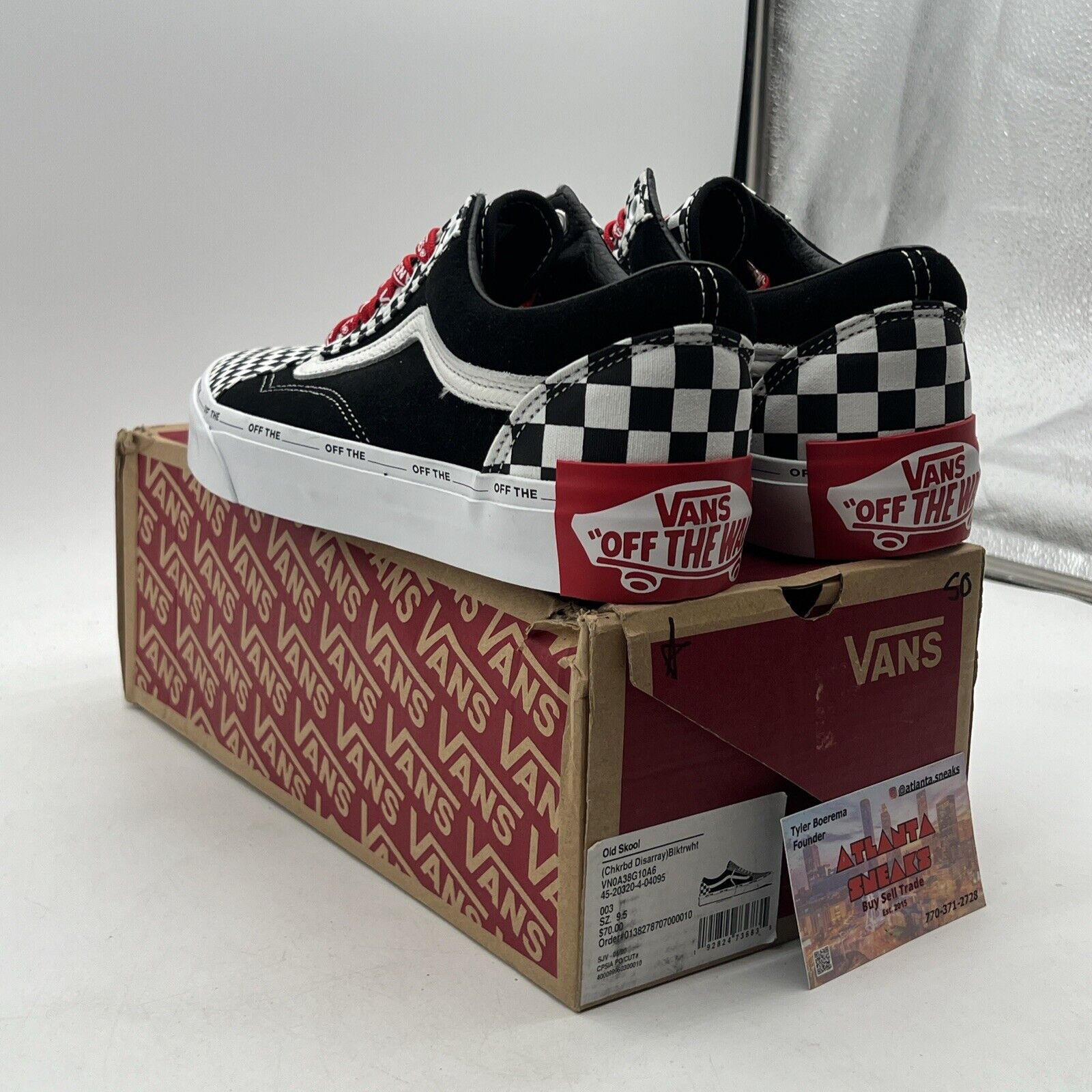 Size 9.5 - VANS Old Skool Checkerboard Disarray with Vans Chili Pepper/Red Laces