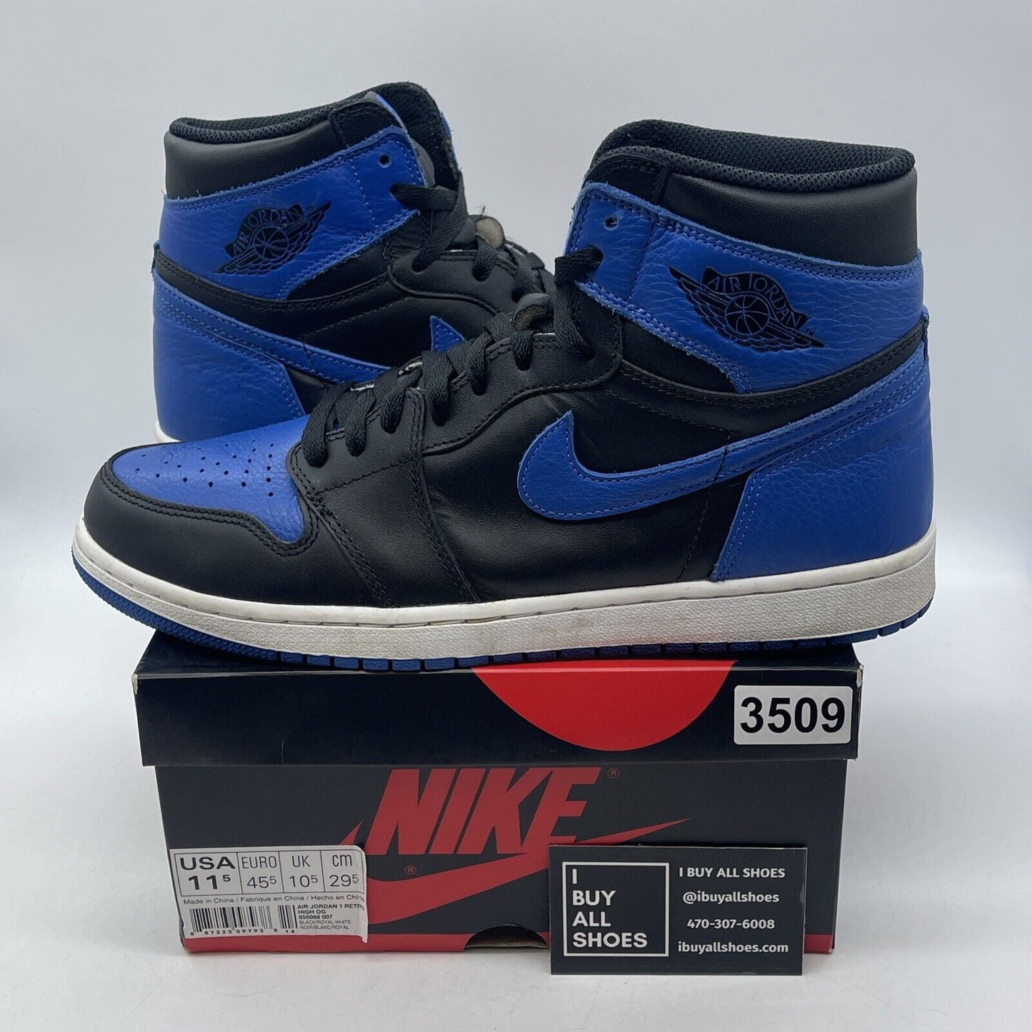 Size 11.5 - Jordan 1 Retro OG High Royal Blue Black White Leather (555088-007)