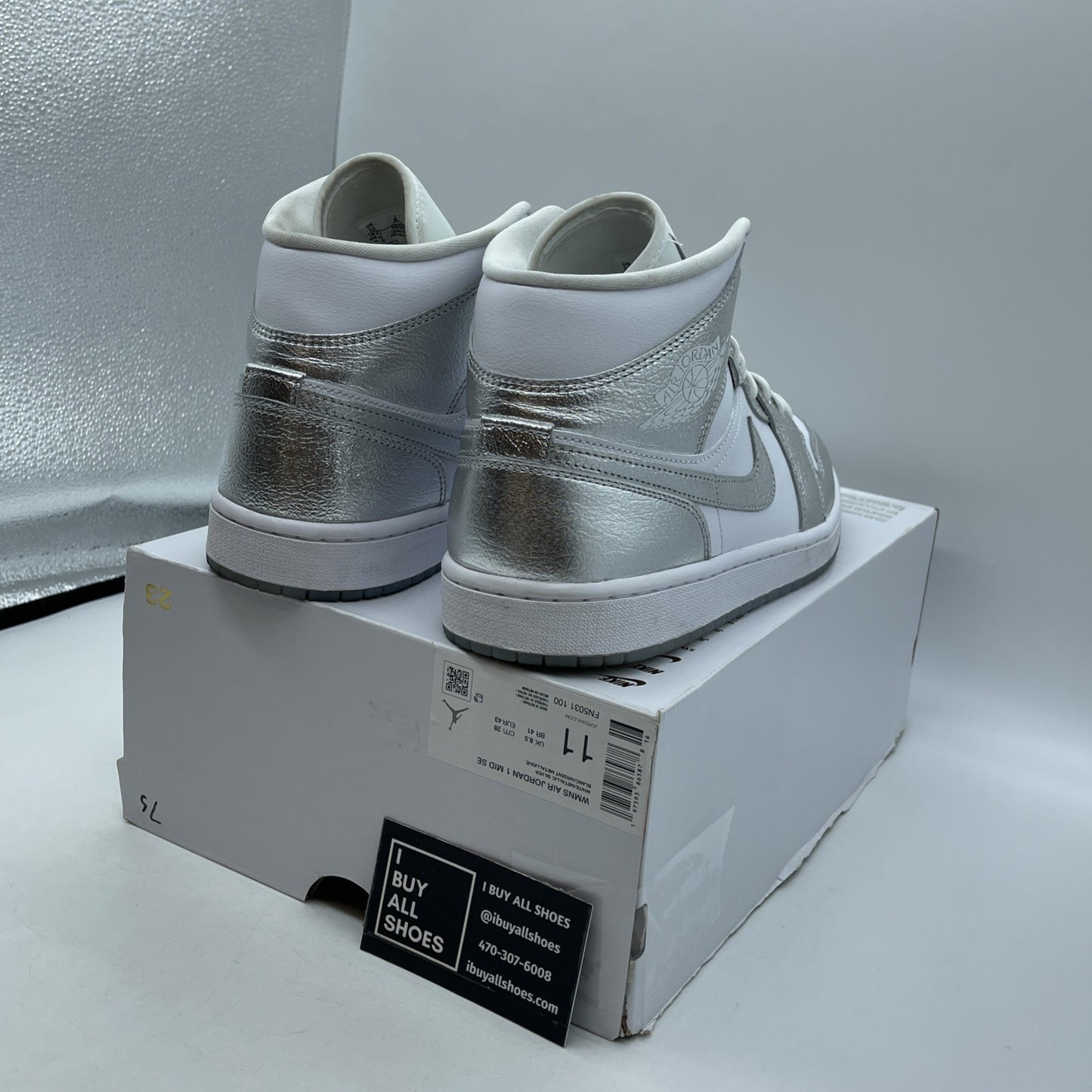 Size 11W - Air Jordan 1 SE Mid Metallic Silver White Leather (FN5031-100)