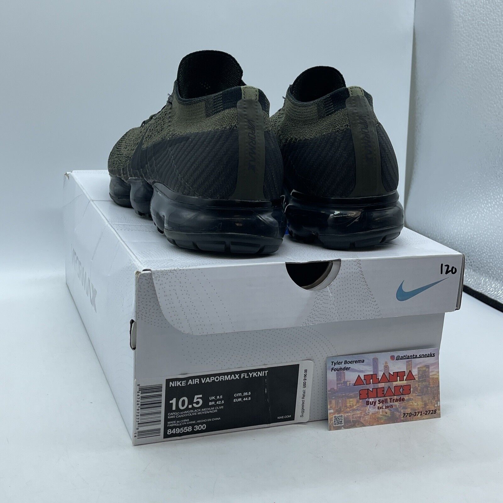Size 10.5 - Nike Air VaporMax Cargo Khaki Green Black Suede Leather (849558-300)