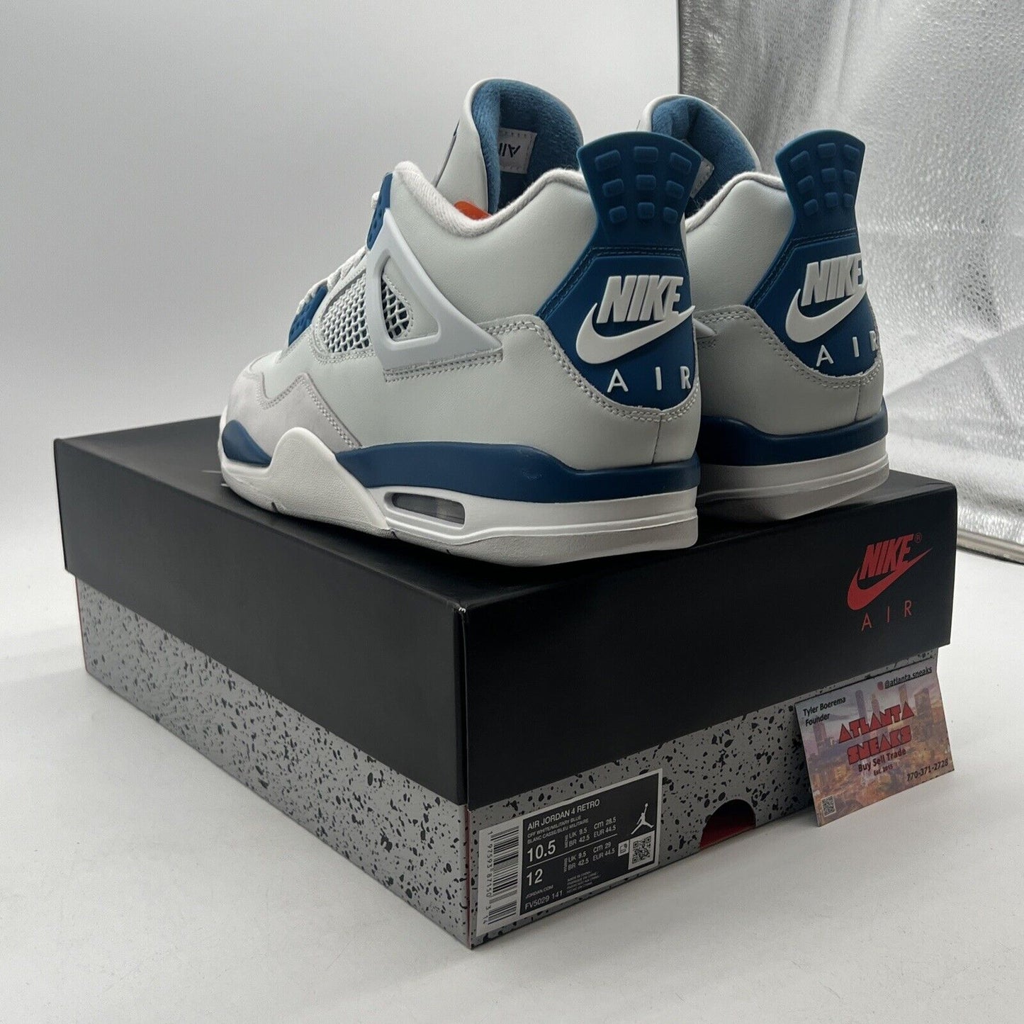 Size 10.5 - Air Jordan 4 Retro 2024 Military Blue (FV5029-141).