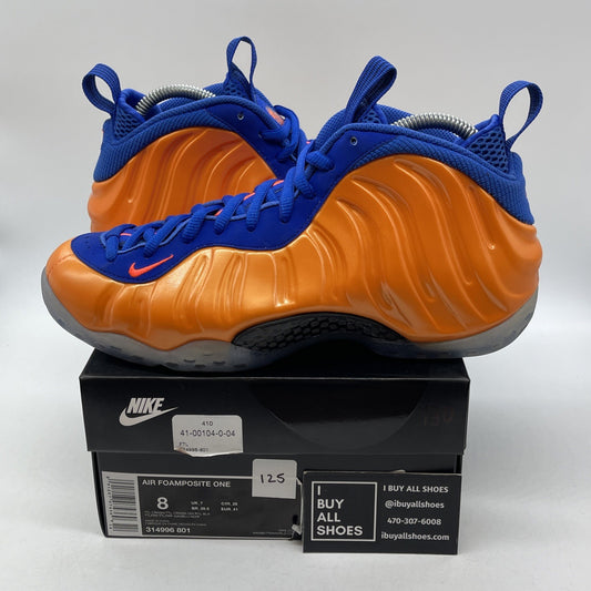 Size 8 - Nike Air Foamposite One Knicks Orange Blue Suede Leather (314996-801)