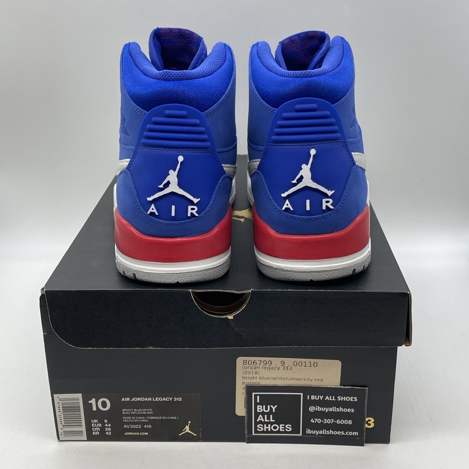 Size 10 - Air Jordan Legacy 312 Pistons Blue Grey Suede (AV3922-416)