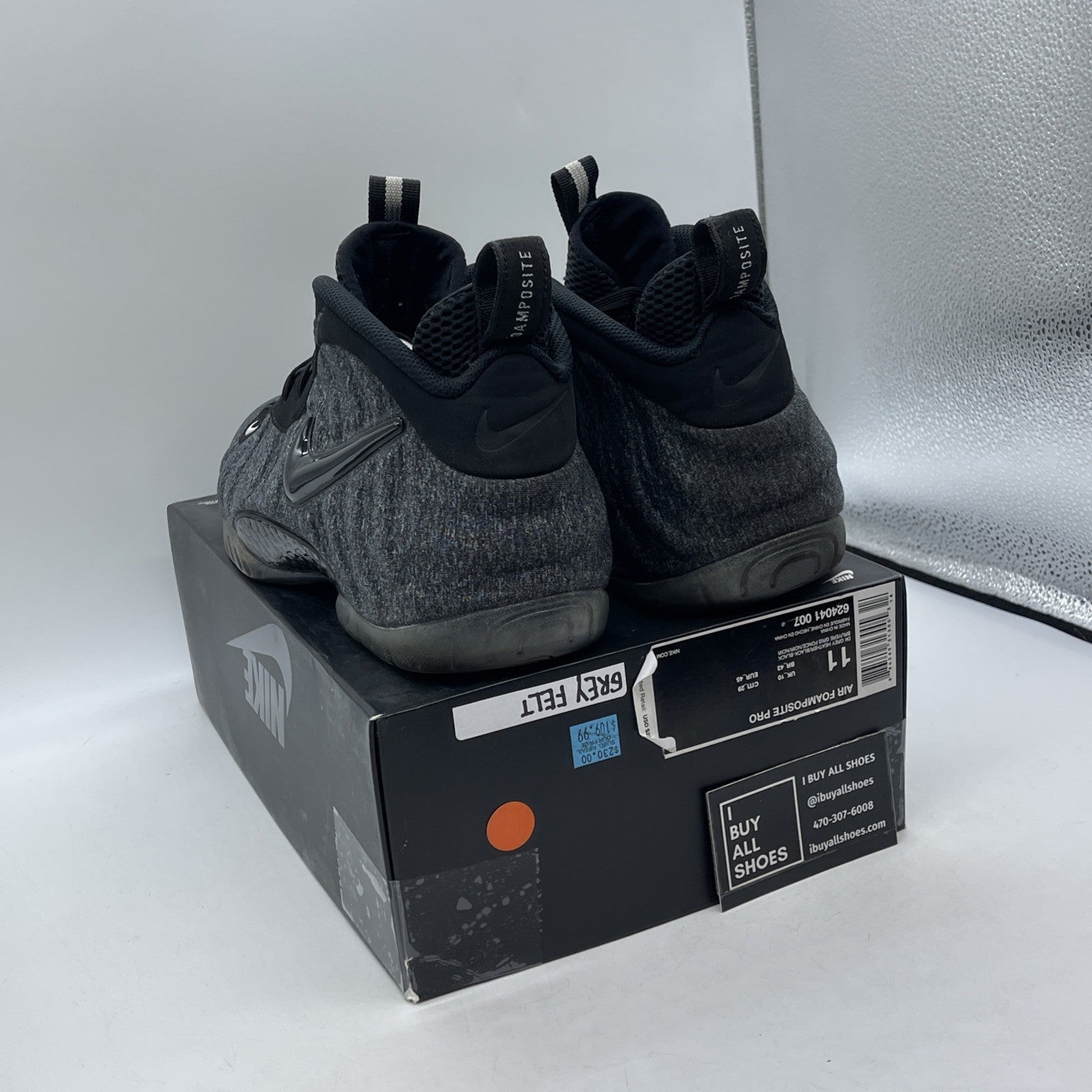 Size 11 - Nike Air Foamposite Pro Wool Fleece Grey Black Suede (624041-007)