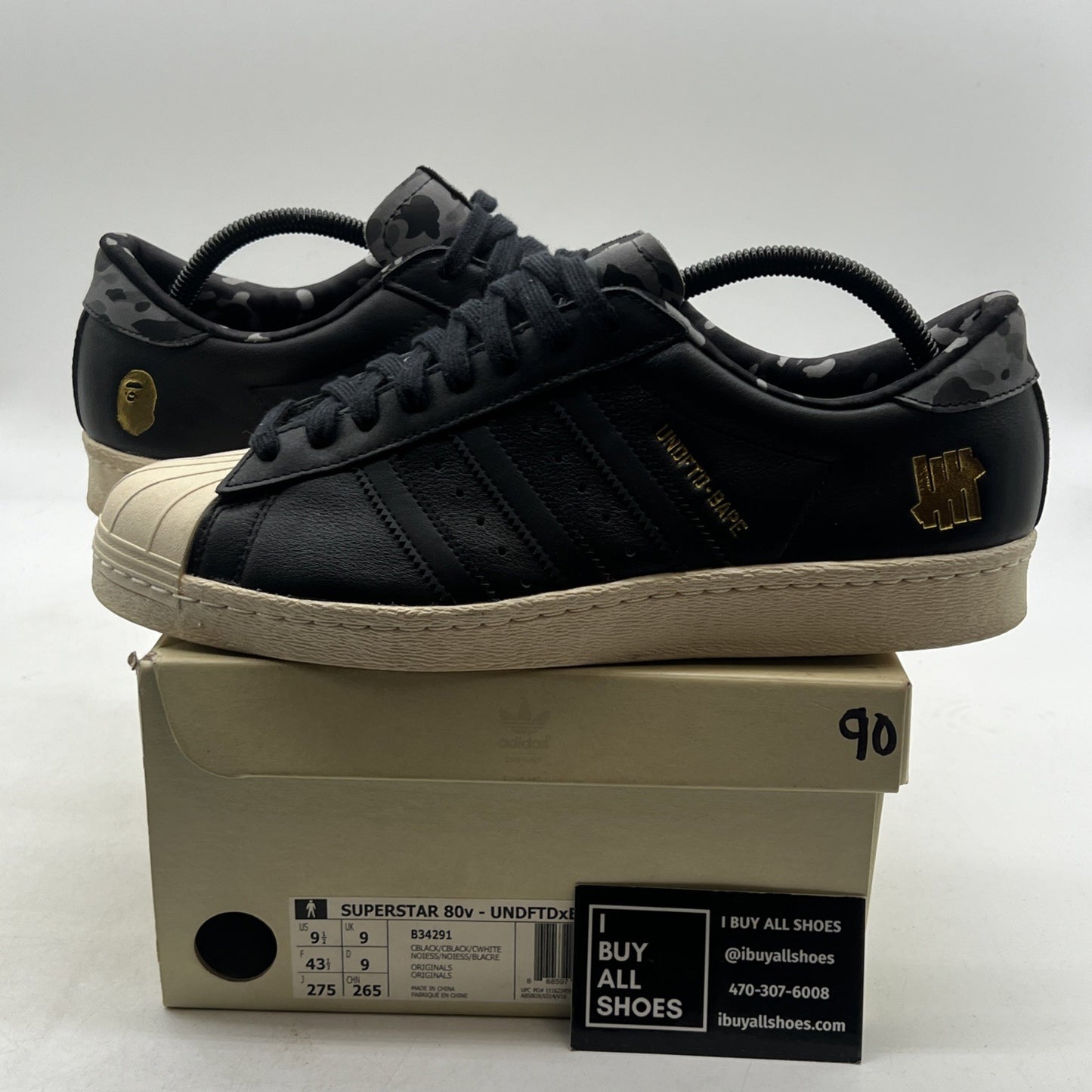 Size 9.5 - adidas Undefeated x A Bathing Ape x Superstars 80v Black (B34291)
