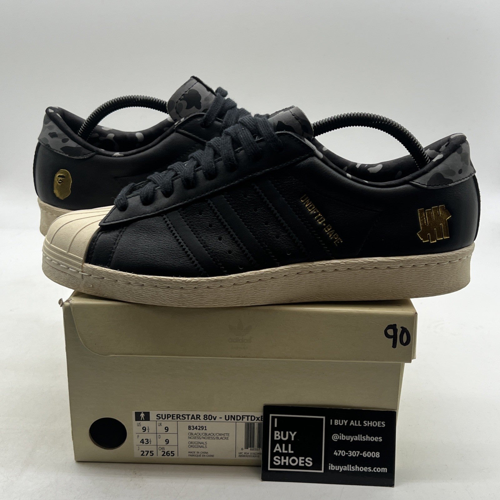 Size 9.5 - adidas Undefeated x A Bathing Ape x Superstars 80v Black (B34291)