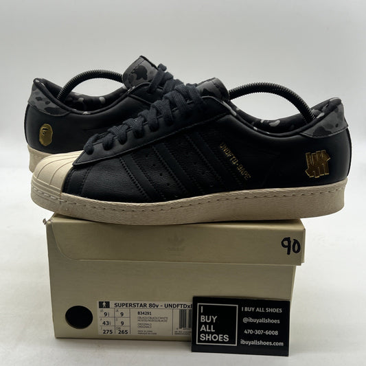 Size 9.5 - adidas Undefeated x A Bathing Ape x Superstars 80v Black (B34291)