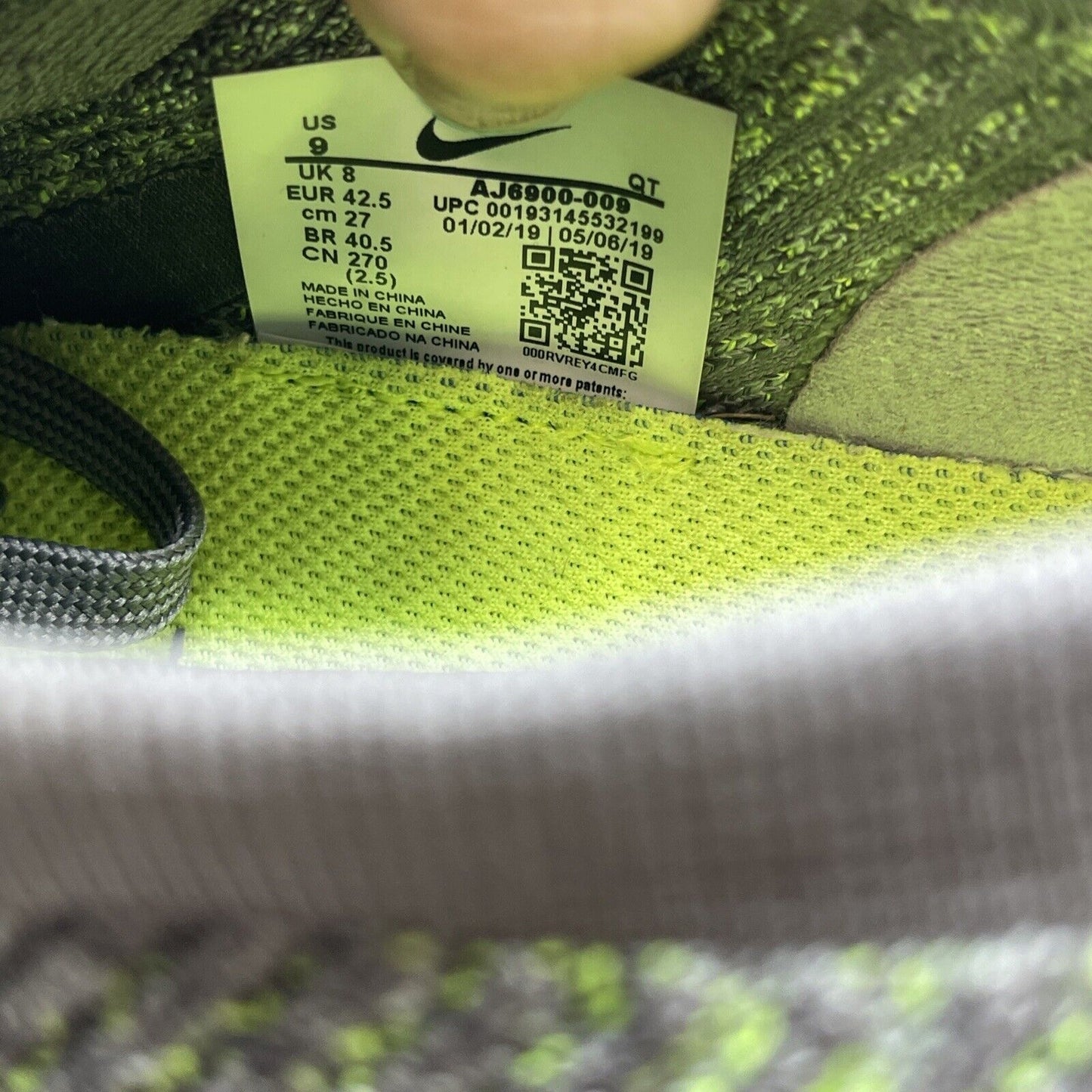 Size 9 - Nike Air VaporMax Flyknit 3 Grey Volt Green Black (AJ6900-009)