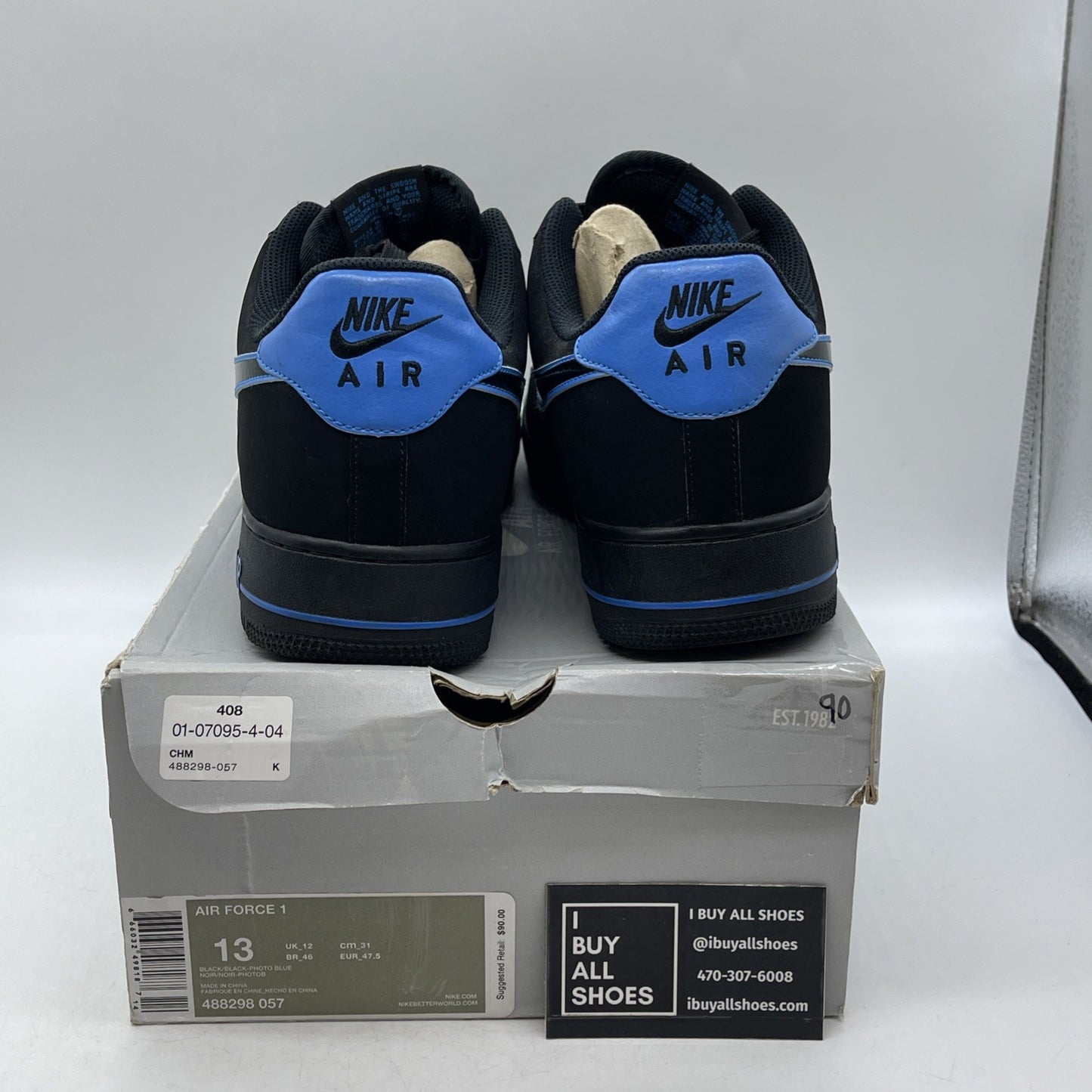 Size 13 - Nike Air Force 1 Low Black Photo Blue (488298-057)