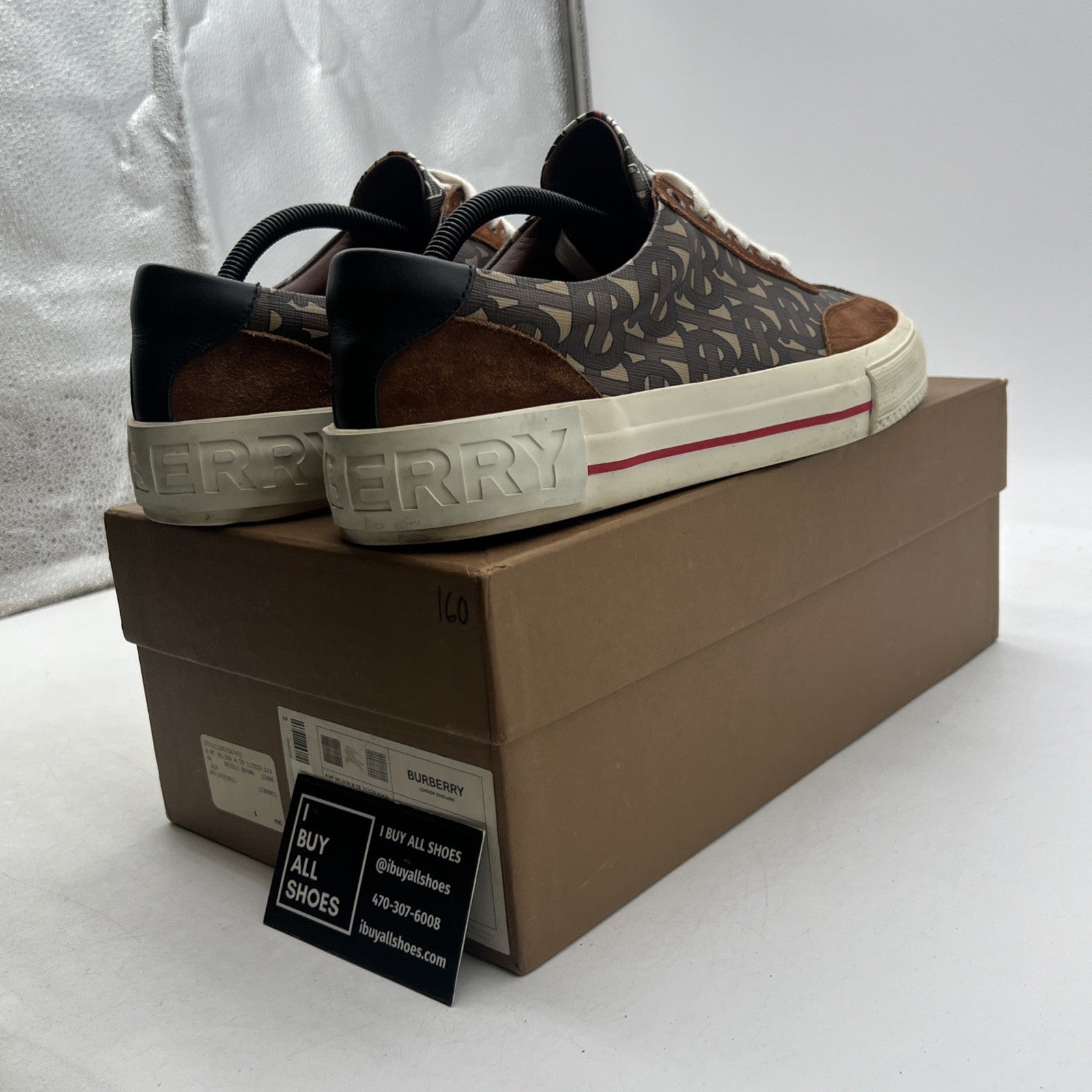 Size 44 - Burberry Nelson TB Monogram Brown Logo Sneakers Suede