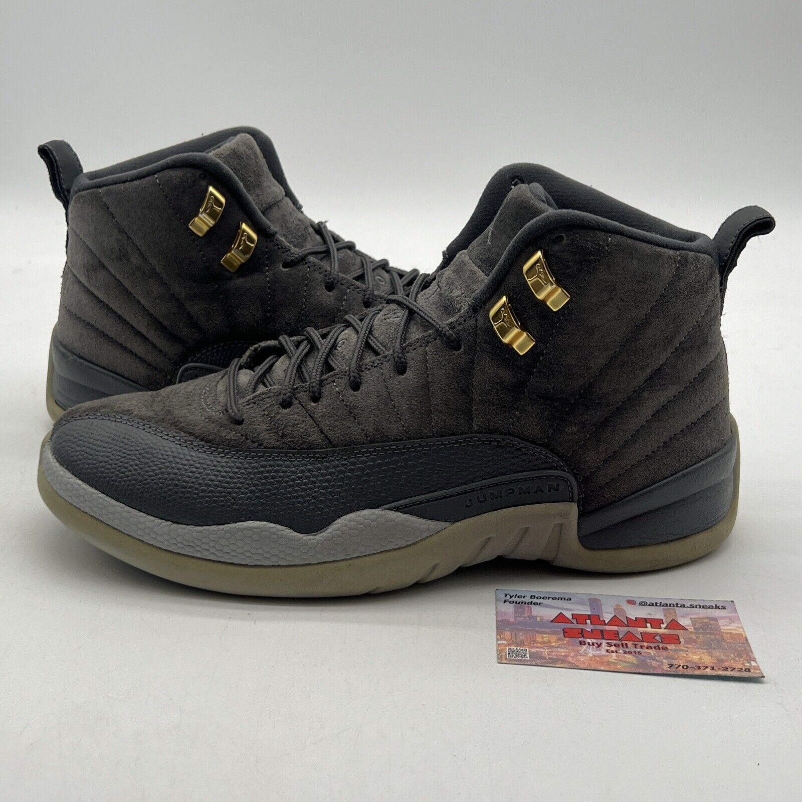 Size 8 - Air Jordan 12 Retro Dark Grey Gold Suede Leather (130690-005)