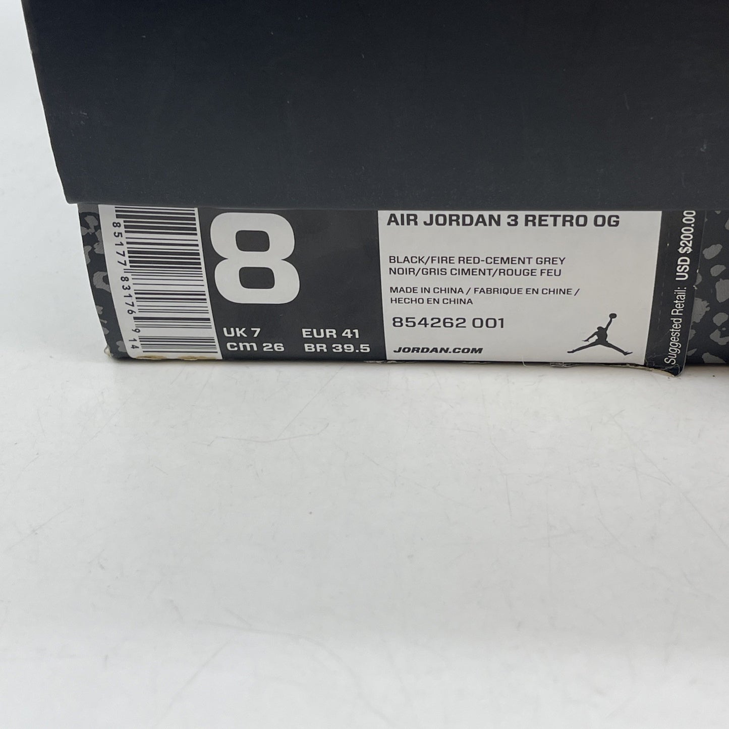 Size 8 - Air Jordan 3 Retro OG Mid Black Cement (854262-001)