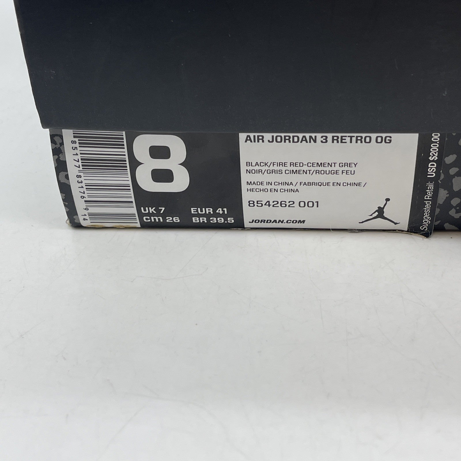 Size 8 - Air Jordan 3 Retro OG Mid Black Cement (854262-001)