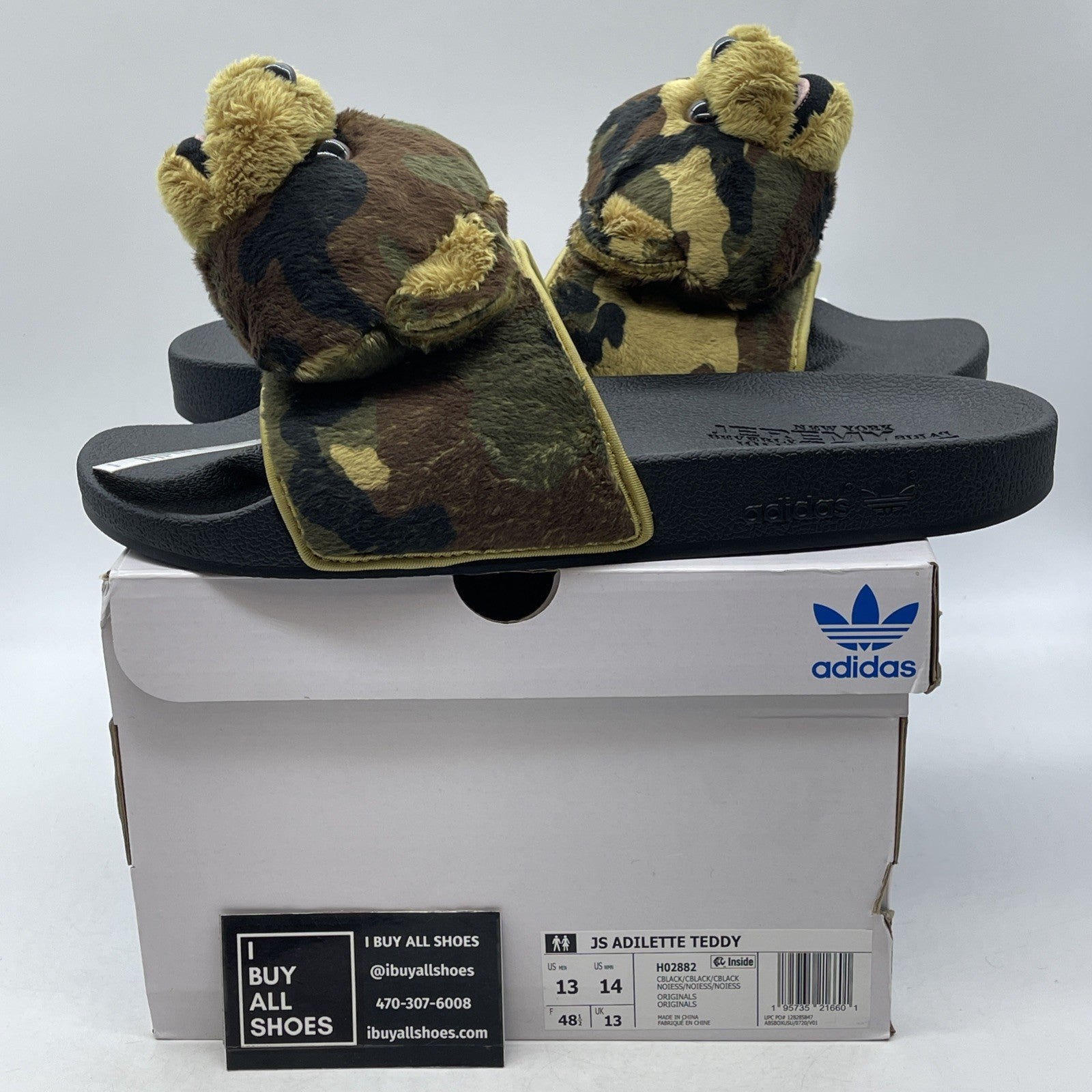 Size 13 - Adidas x Jeremy Scott Adilette Teddy Bear Camo Sandals (H02882)