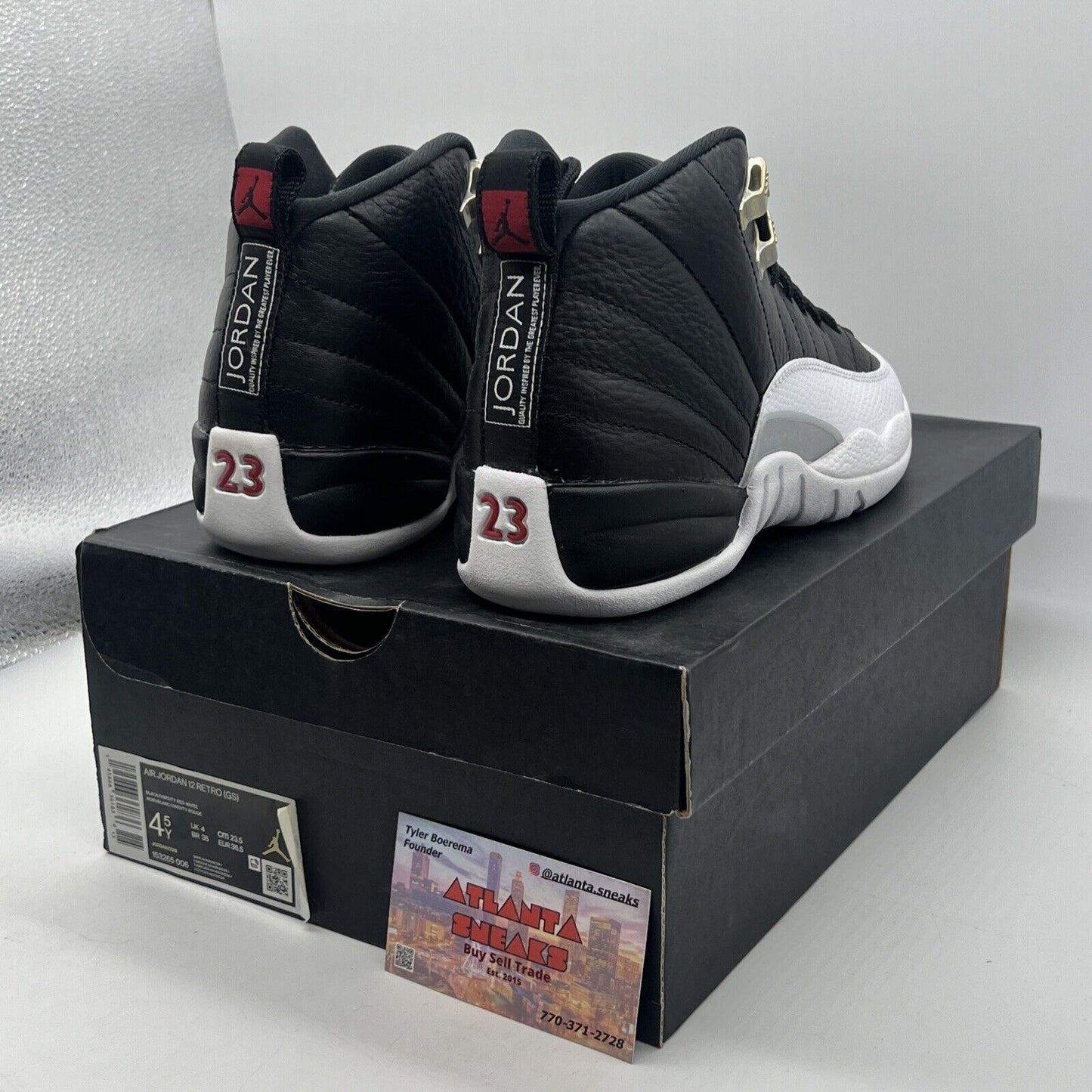 Size 4.5 - Jordan 12 Retro Mid Playoff Black White Leather (153265-006)