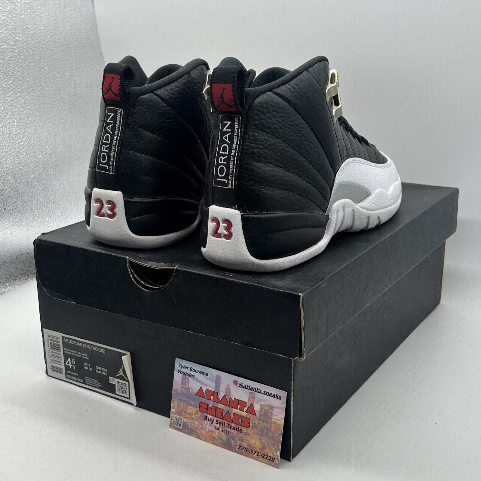 Size 4.5 - Jordan 12 Retro Mid Playoff Black White Leather (153265-006)
