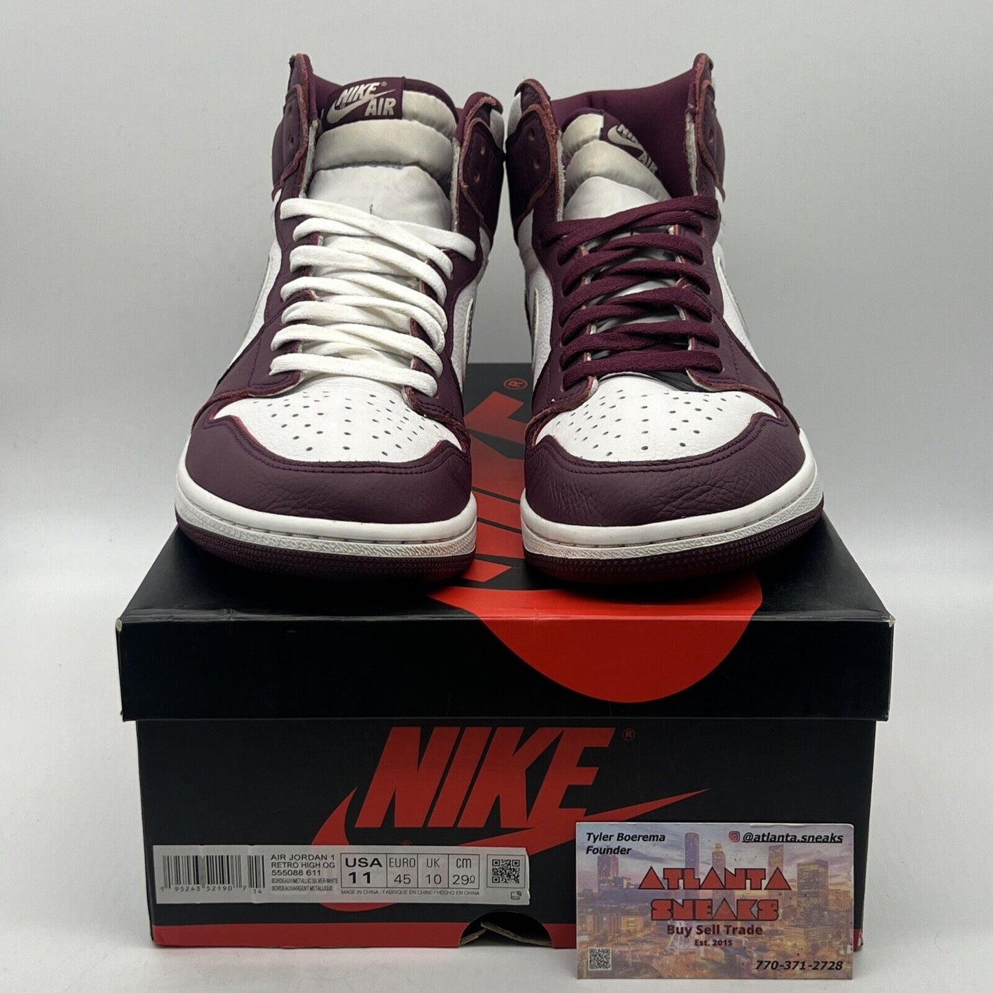 Air Jordan 1 Retro High OG ‘Bordeaux’ 555088-611 SIZE 11 Men’s White Leather