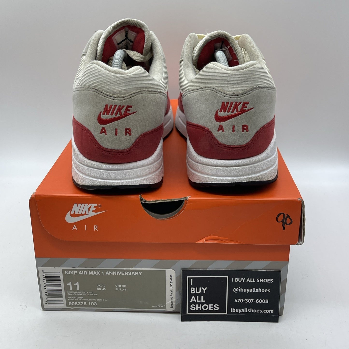 Size 11 - Nike Air Max 1 OG Anniversary 2017 Re-Release Red (908375-103)