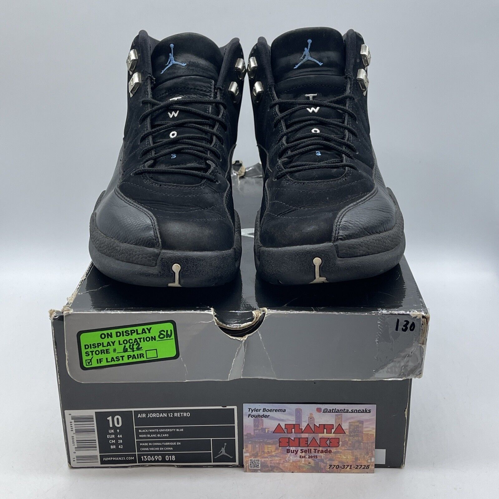 Size 10 - Air Jordan 12 Retro 2009 Nubuck Black Blue Suede Leather (130690-018)