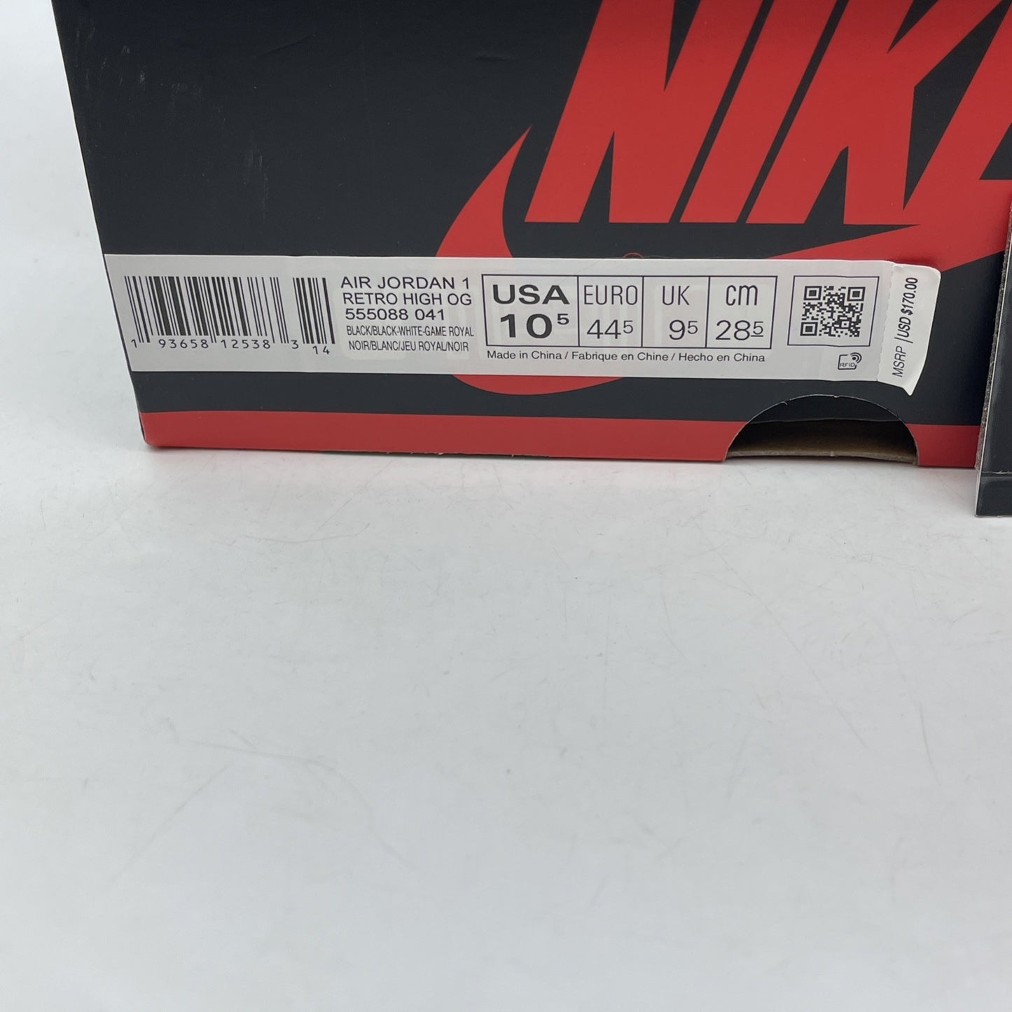 Size 10.5 - Jordan 1 Retro OG High Royal Toe Blue Leather (555088-041)
