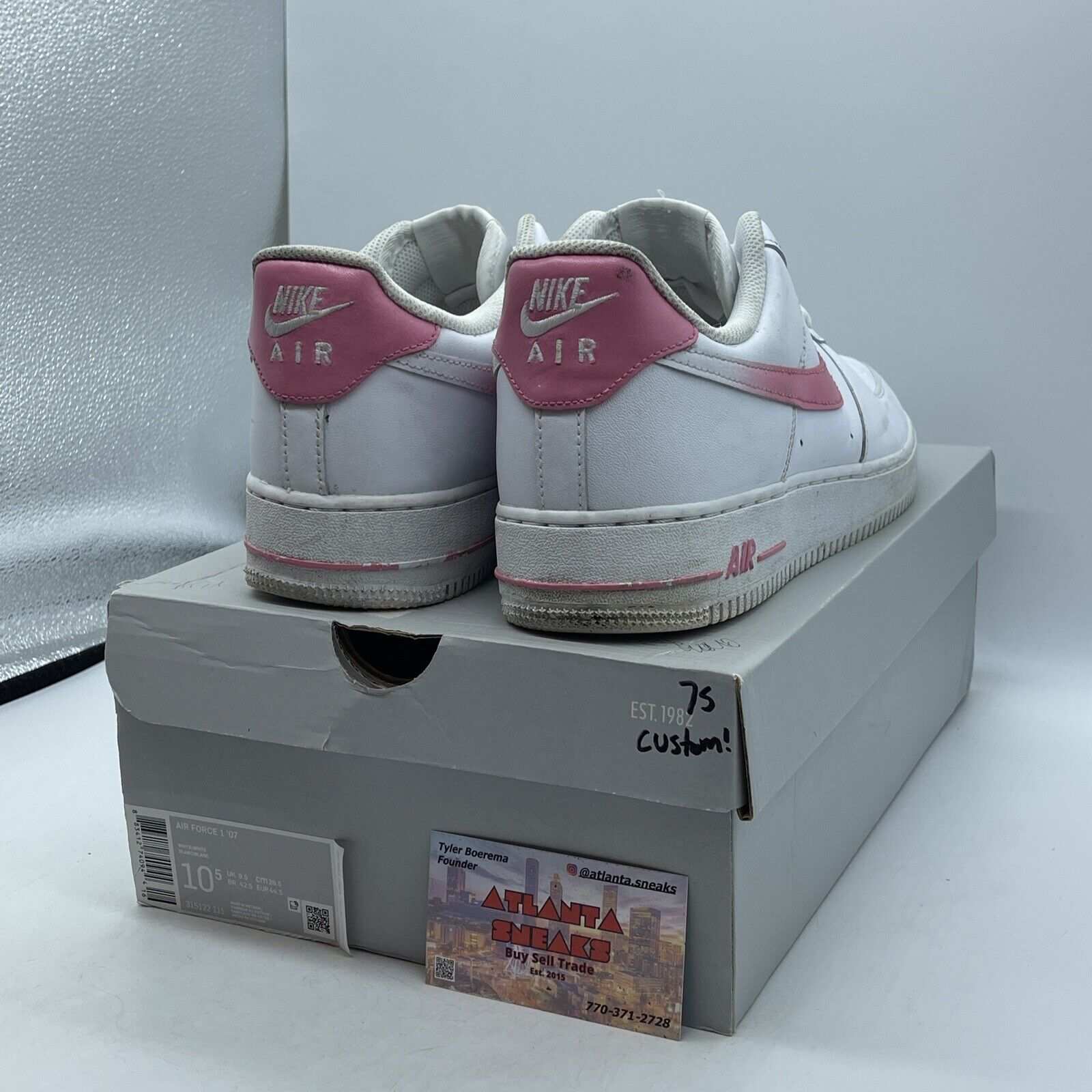 Size 10.5 - Nike Air Force 1 Low '07 White Pink Leather Custom* (315122-111)