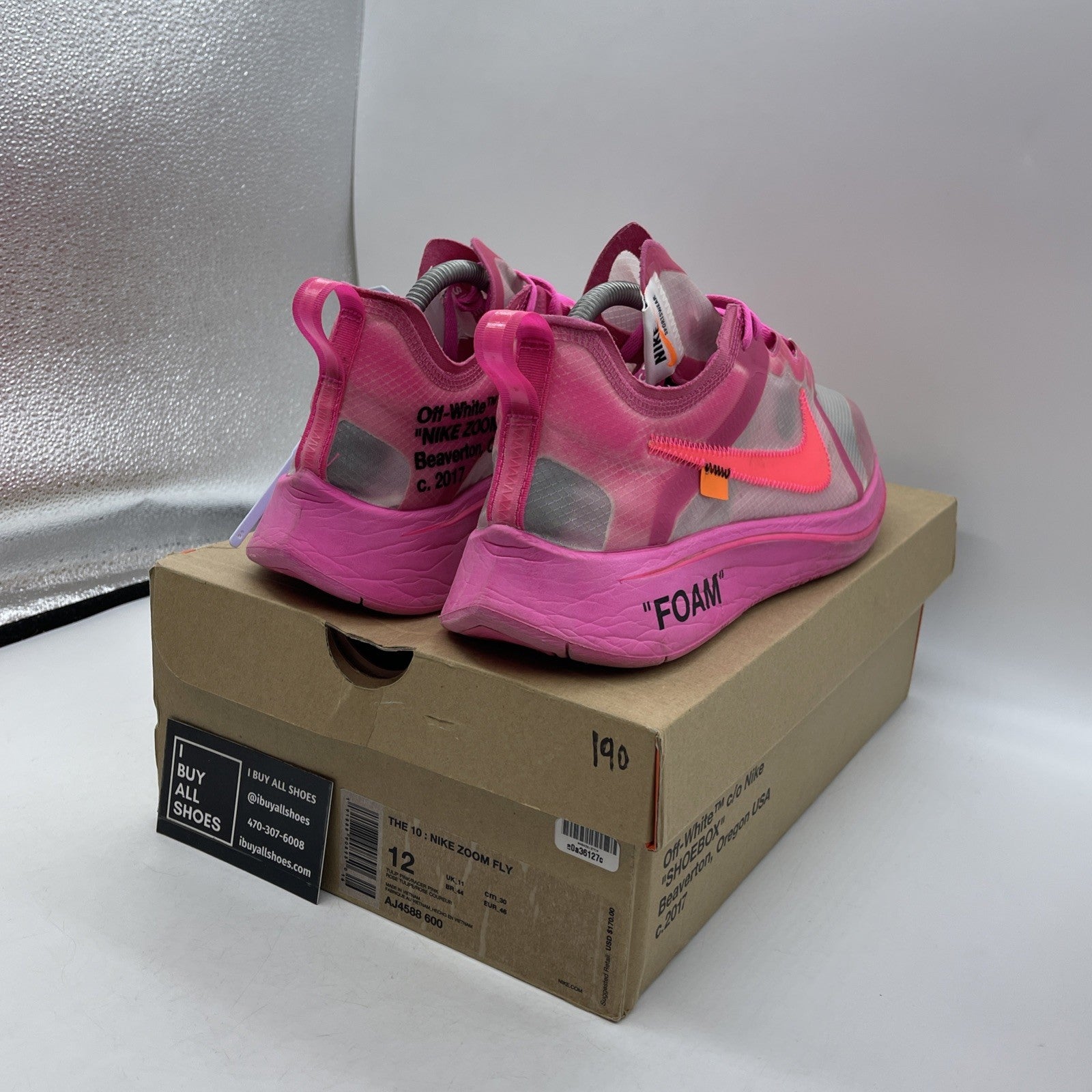 Size 12 - Nike Off-White x Zoom Fly SP Tulip Pink Leather (AJ4588-600)