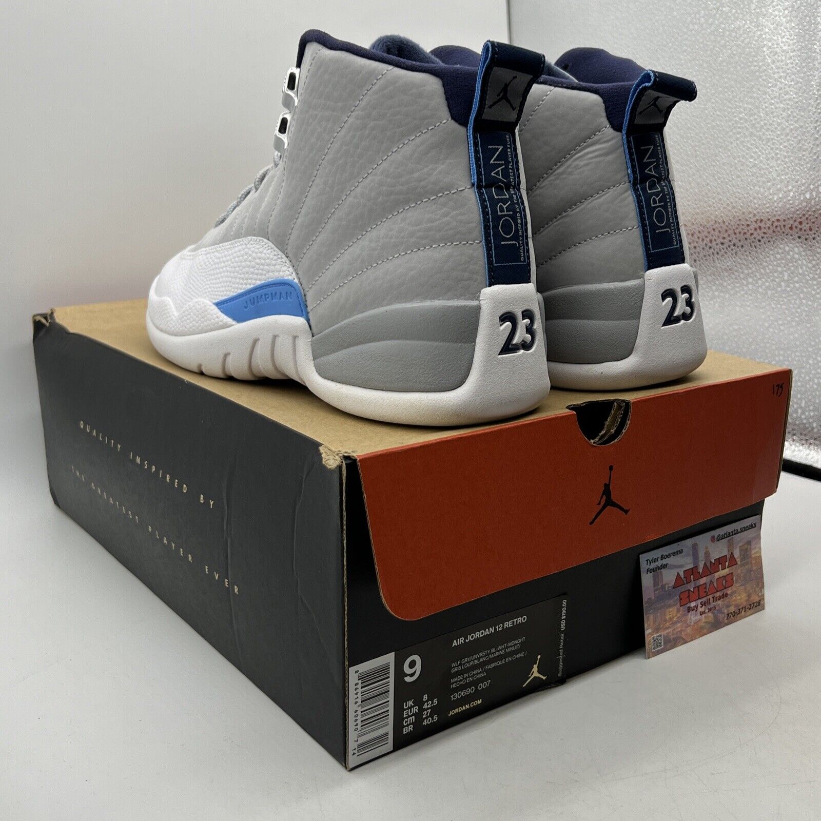 Size 9 - Air Jordan 12 Retro Grey University Blue White Leather Suede 130690-007