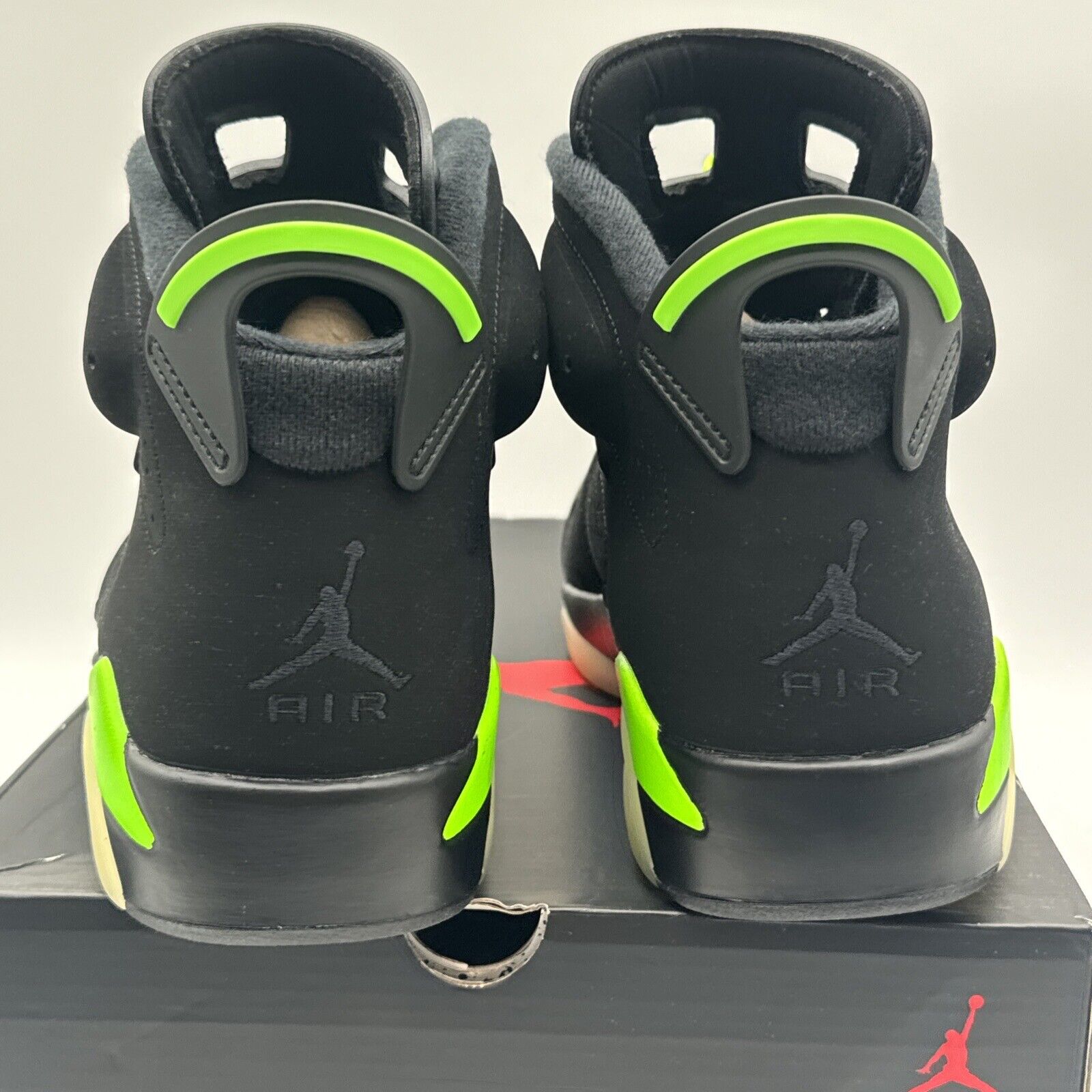 Size 9.5 - Jordan 6 Retro Electric Green 2021 Noir Black Suede All Black Neon Po