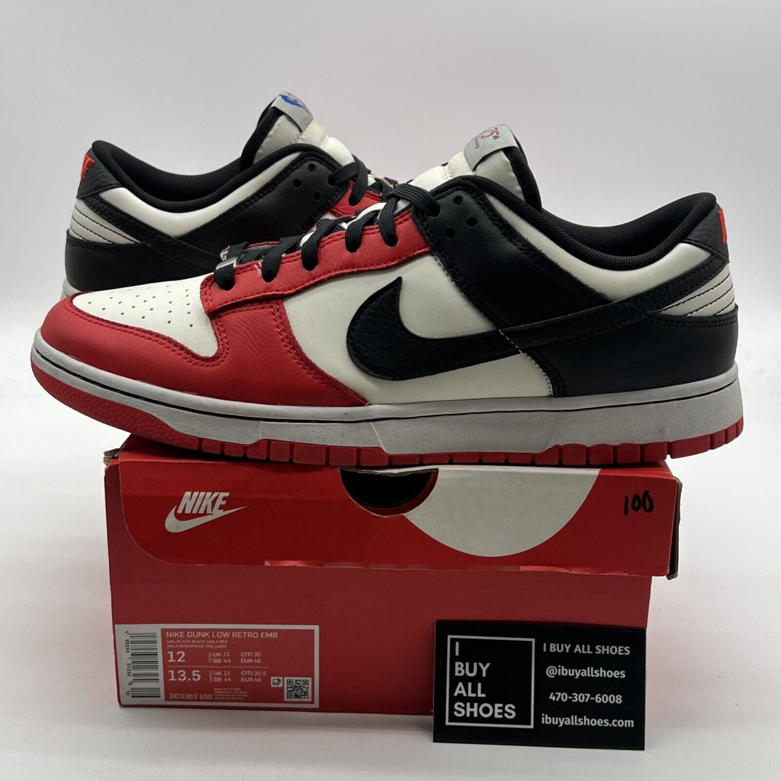 Size 12 - Nike Dunk Low EMB x NBA 75th Anniversary - Bulls 2021 (DD3363-100)