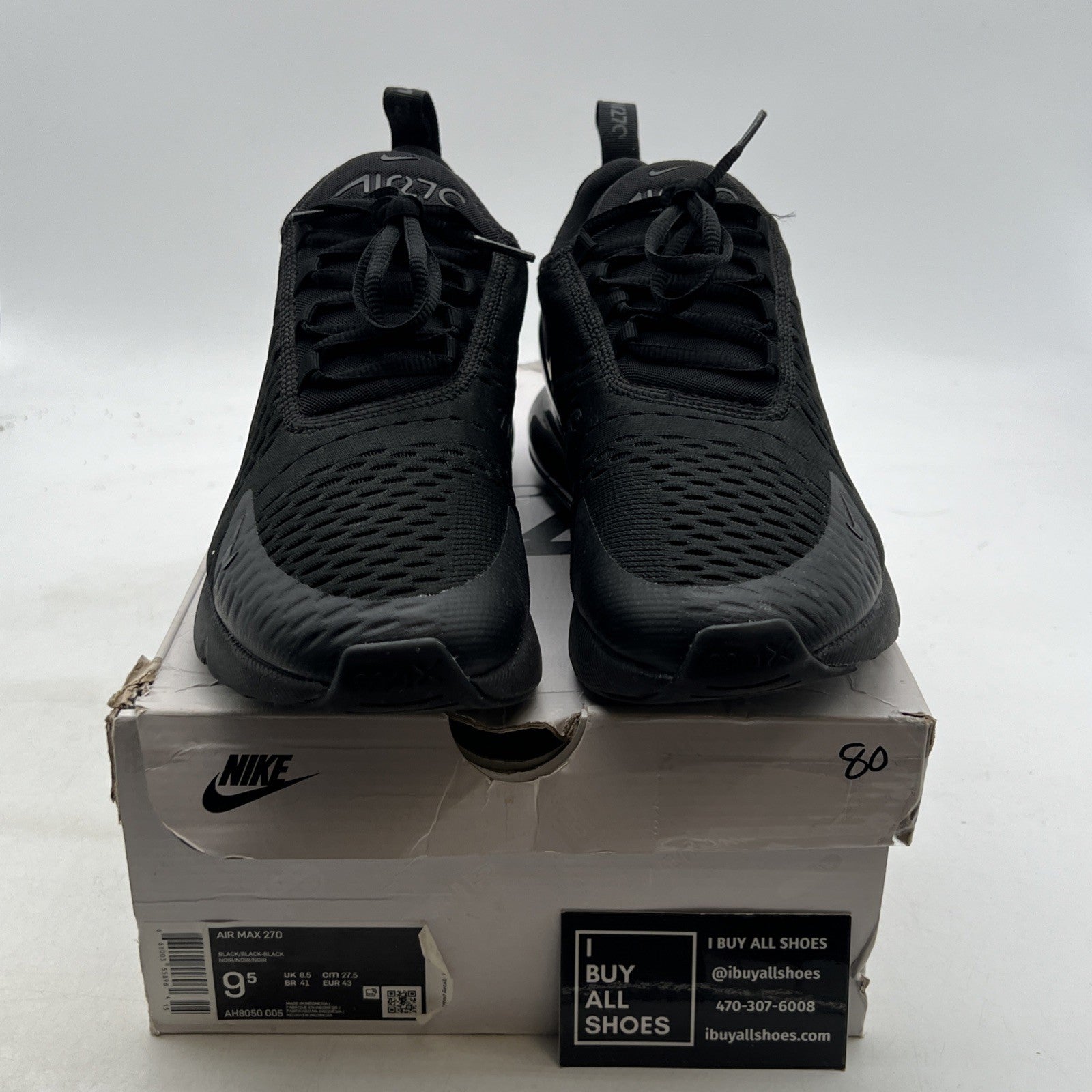 Size 9.5 - Nike Air Max 270 Low Triple Black (AH8050-005)
