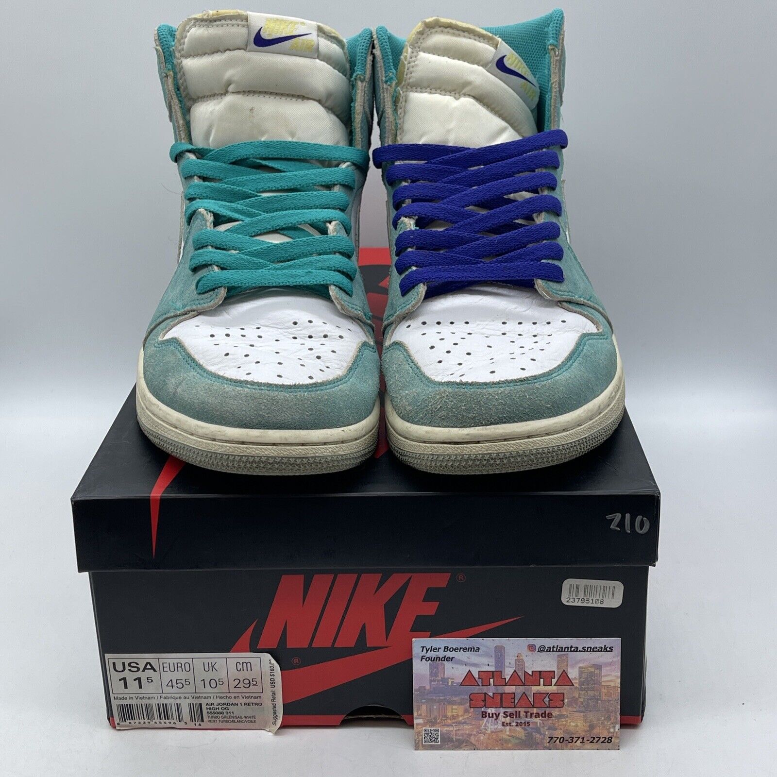 Size 11.5 - Jordan 1 Retro OG High Turbo Green Grey Suede Leather (555088-311)