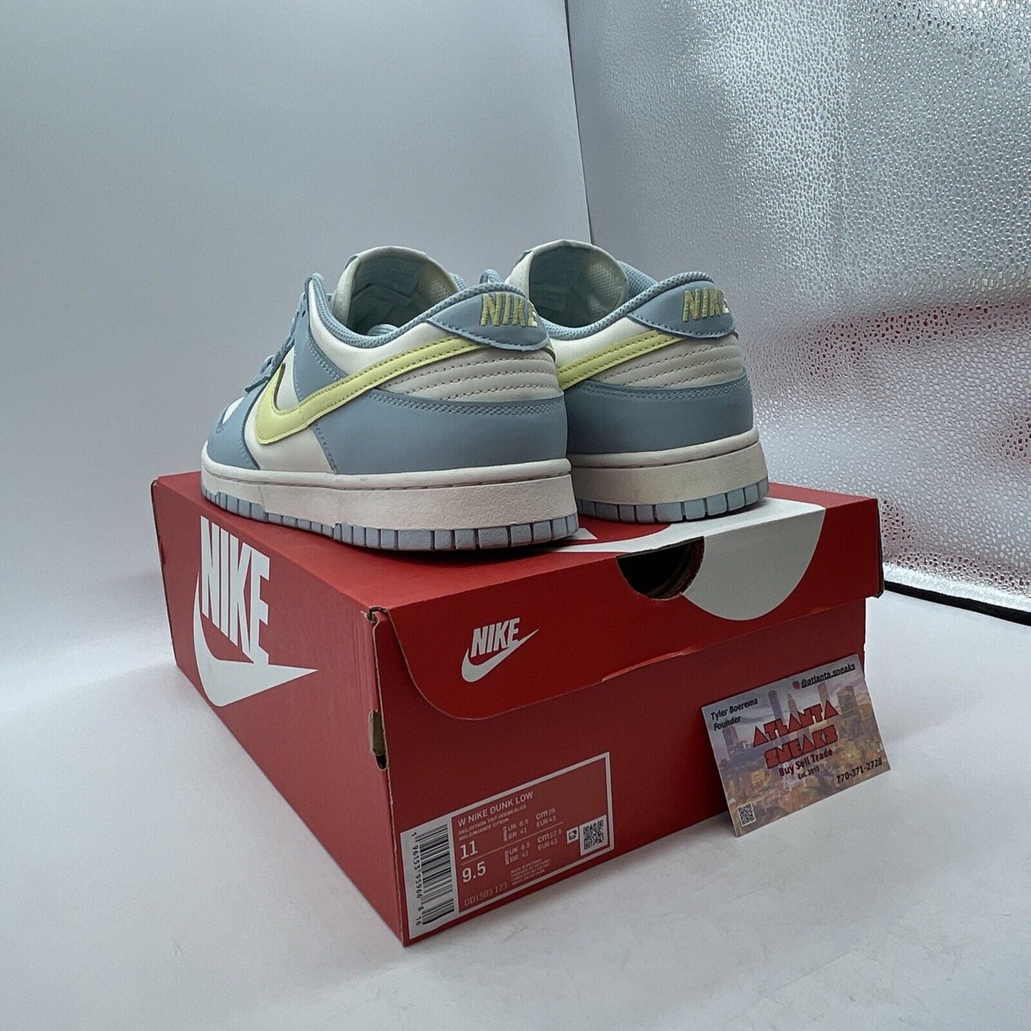 Size 11W - Nike Dunk Low Ocean Bliss White Blue Yellow Leather (DD1503-123)