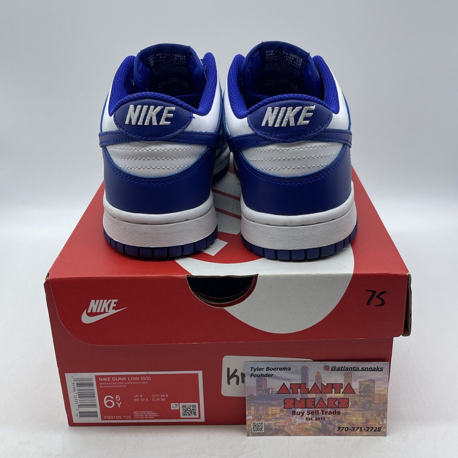 Size 6.5Y - Nike Dunk low Concord (GS) White Blue Leather (FB9109-106)