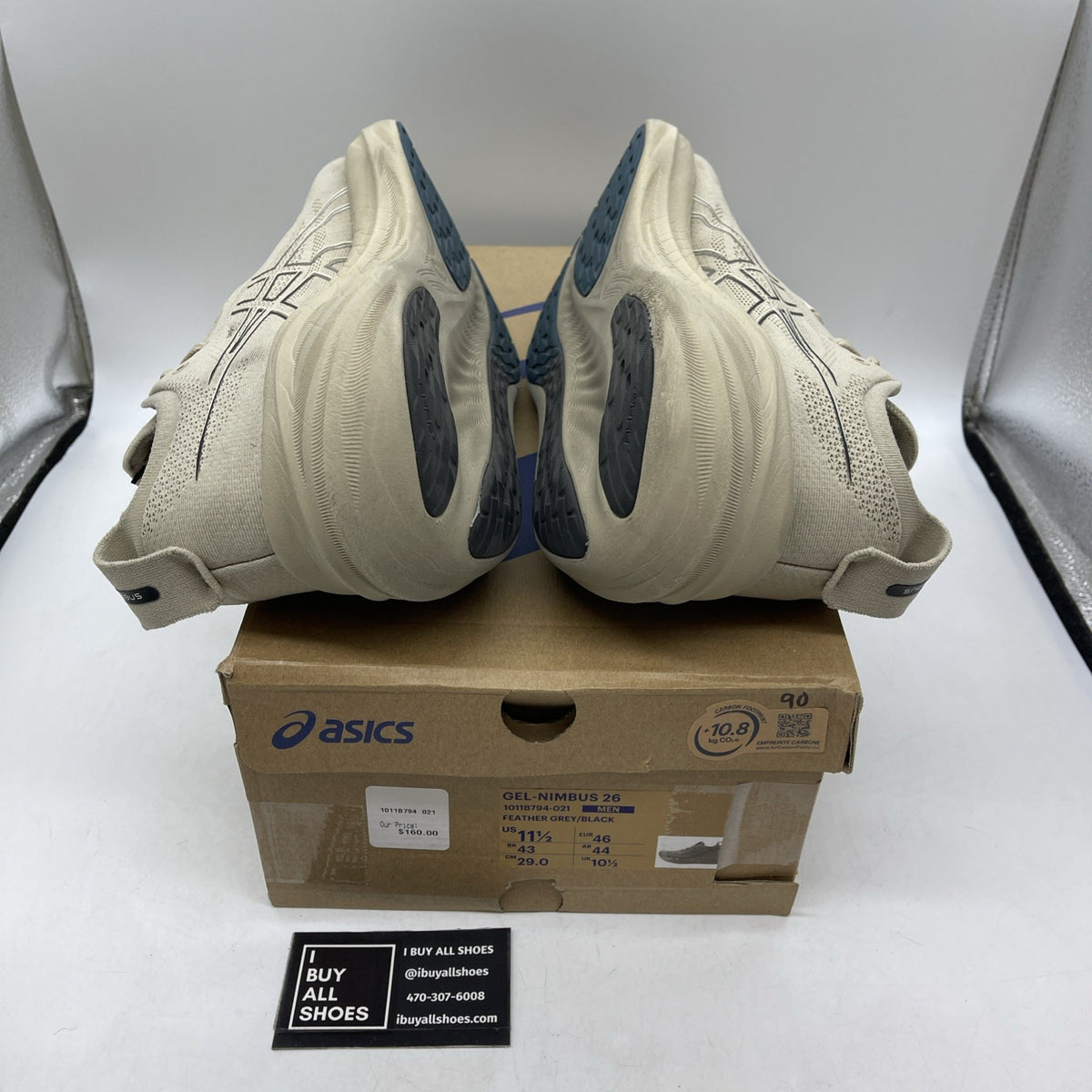 Size 11.5 - Asics Gel Nimbus 26 Feather Grey Black (1011B794-021)