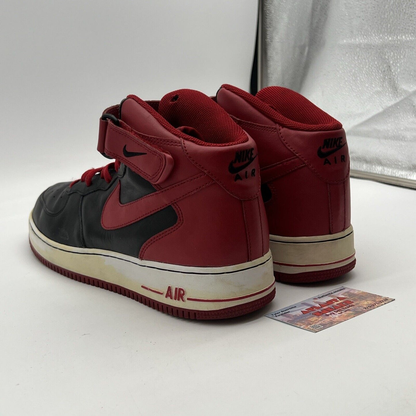 Size 13 -Nike Air Force 1 Mid 2006 Black Varsity Red Bred White Men (313643-061)