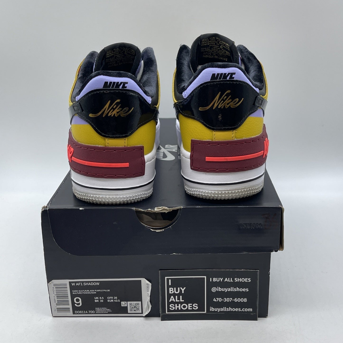 Size 9W - Nike Air Force 1 Shadow Dark Sulfur Black Yellow Leather (DO6114-700)