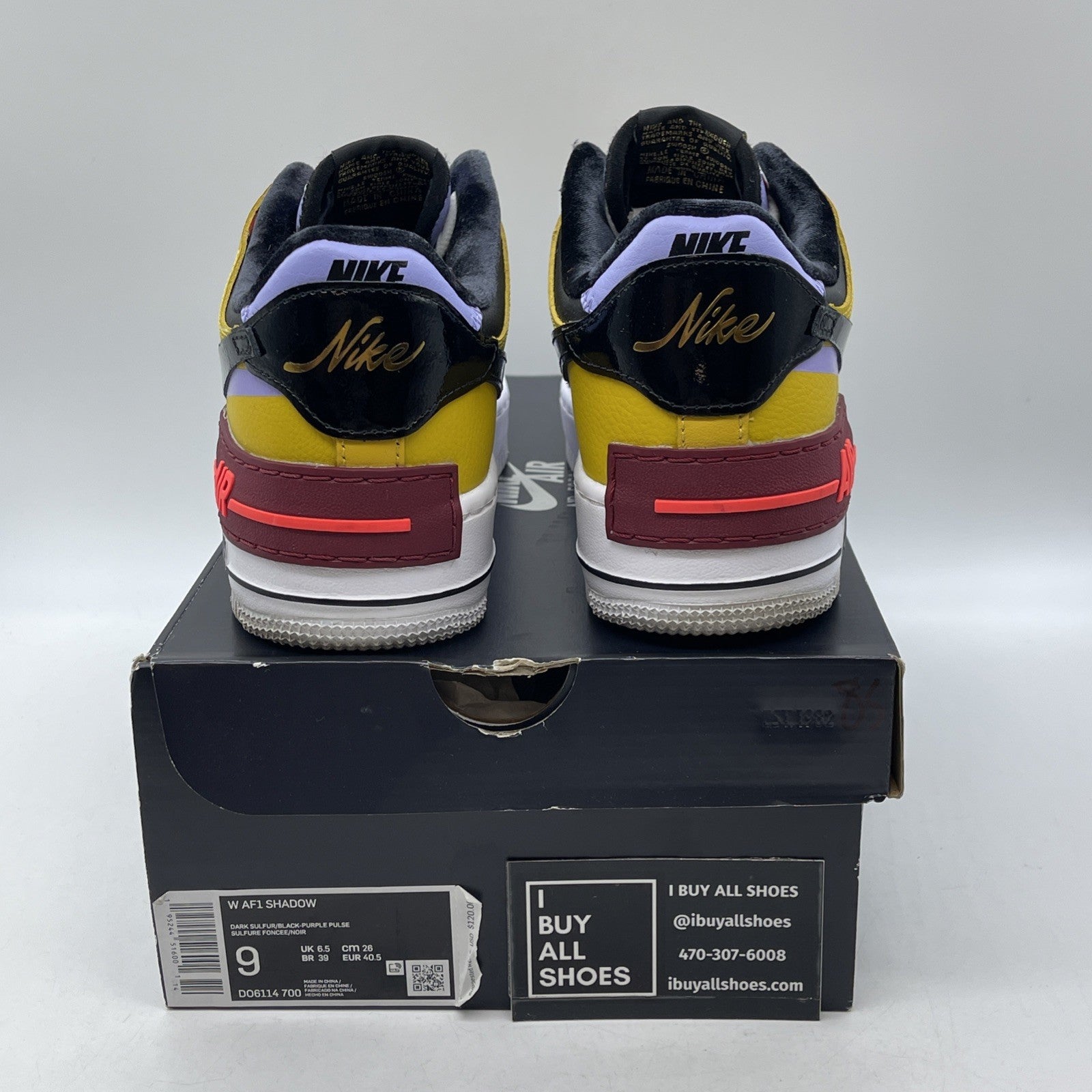Size 9W - Nike Air Force 1 Shadow Dark Sulfur Black Yellow Leather (DO6114-700)